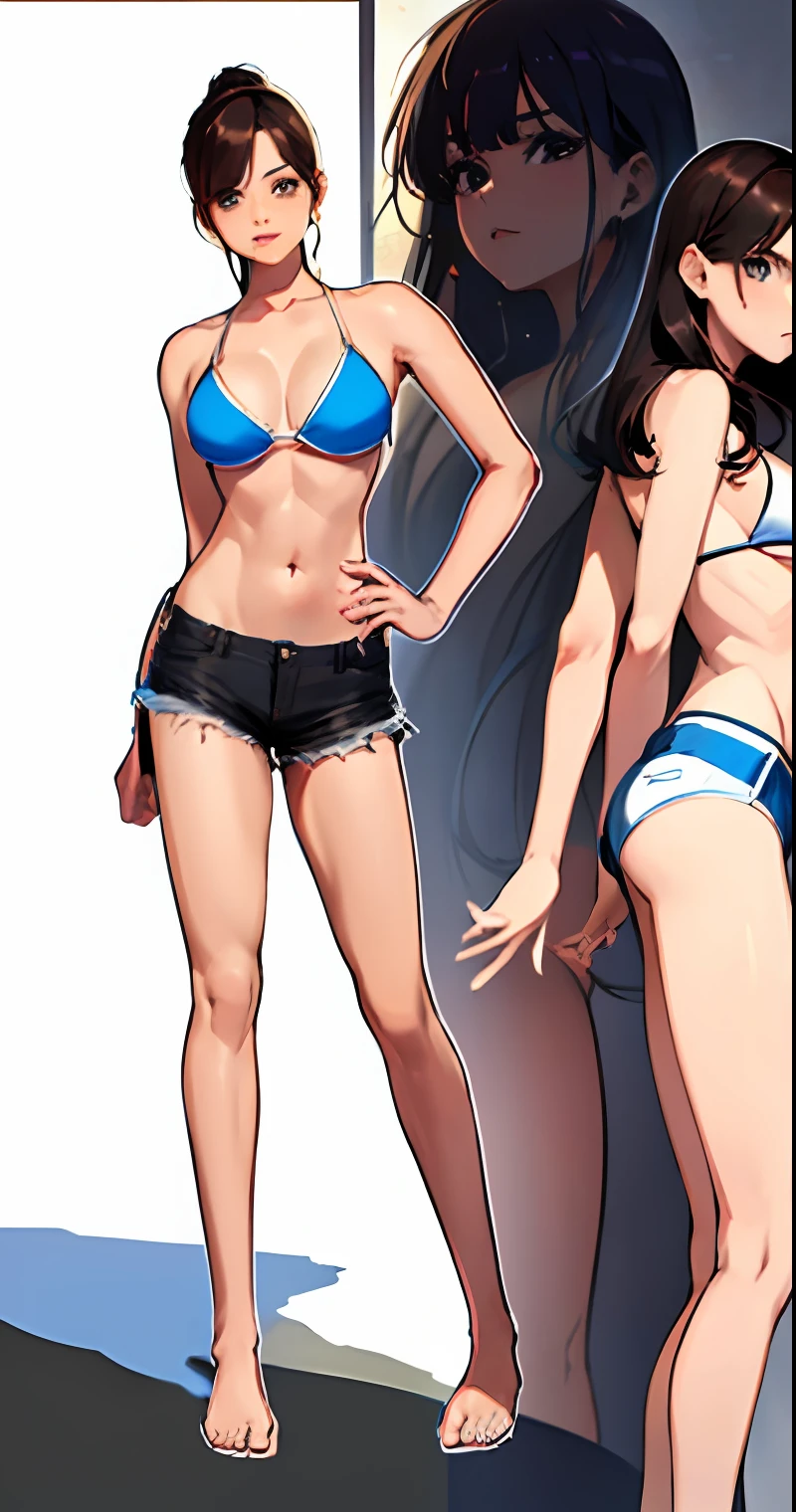 cartoon of a woman in a bikini top and shorts posing, Anya, Spy X Family, corpo inteiro!!, corpo inteiro!, !!retrato de corpo inteiro!!, corpo inteiro! injection, corpo inteiro;, Close-up de corpo inteiro, design de roupa clara, imagem de corpo inteiro, retrato de corpo inteiro de um curto!, de meninas da linha de frente, roupa feminina, meninas estilo linha de frente