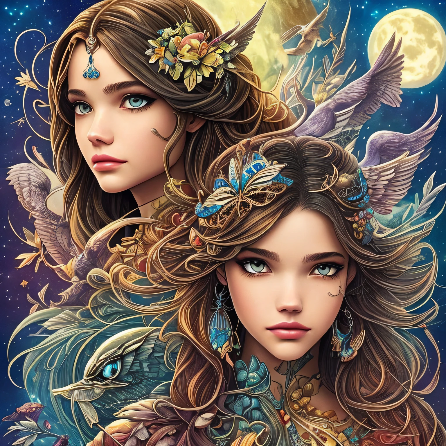 Full-length view, stunning beautiful model (India Eisley), hyper-detailed eyes and face, extreme angle, perfect makeup. Art by Chrissy Zullo, illustrations characterized by a distinct mix of whimsical elements with darker undertones, with predominantly female characters in stylized form with elongated limbs, the work is highly detailed and uses a bold color palette, combining natural and fantastical elements, giving the characters a sense of an otherworldly, dreamlike quality, that captures the imagination and emotions of the audience. --auto