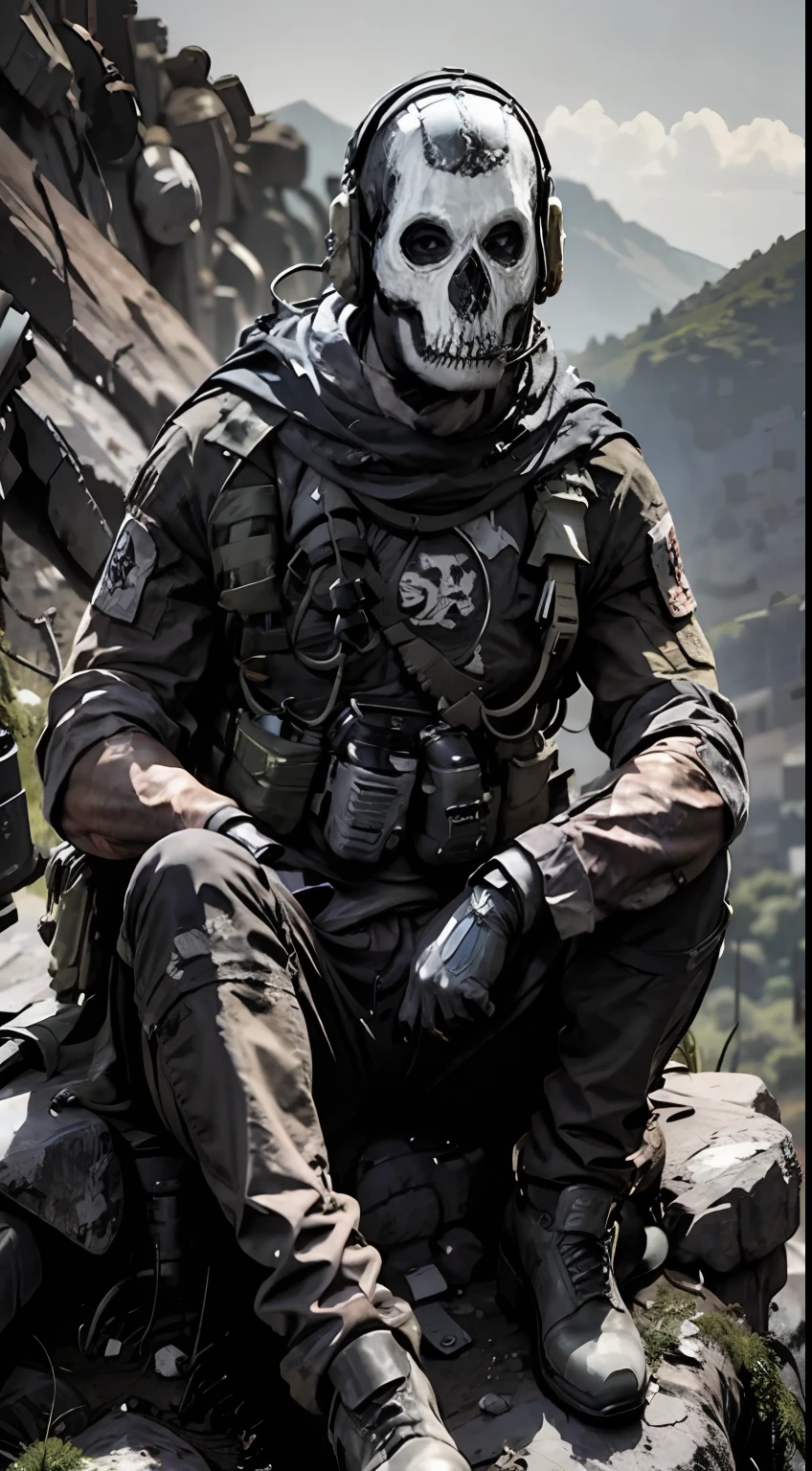 gh0st sitting on a mountain
