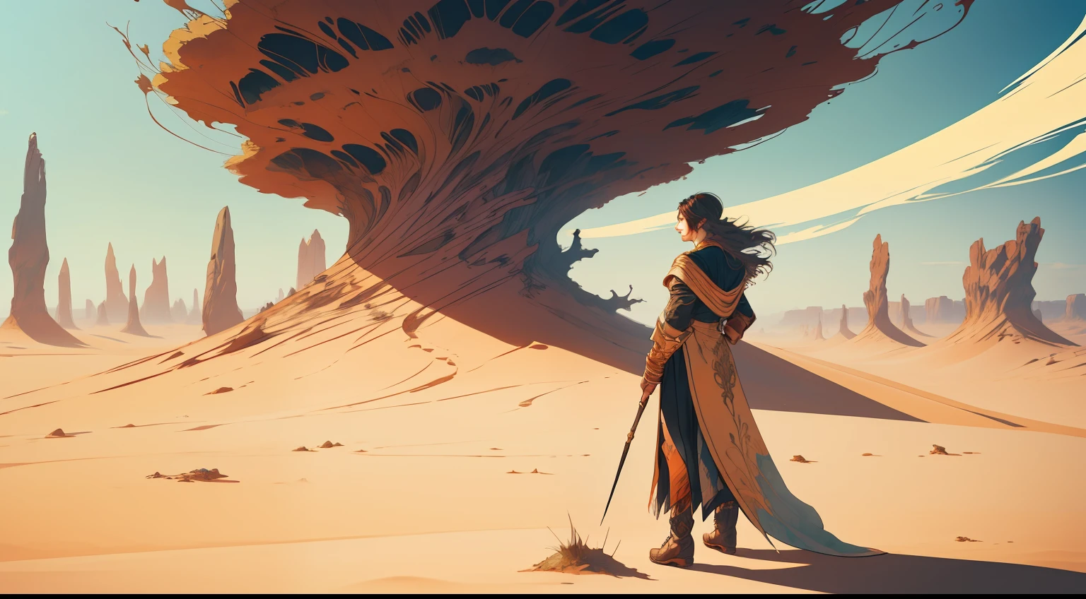 desert background, beautiful landscape, daylight, from Brian Froud and Carne Griffiths and Wadim Kashin and John William Waterhouse, 8K post-production, high resolution, hiperdetailed, trending in artstation, sharp-focus, Studio photo, from greg rutkowski