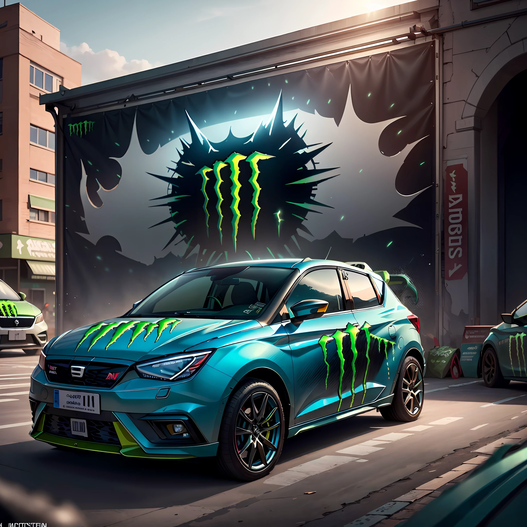 Seat Ibiza con publicidad de Monster Energy , Detallado, intrincado