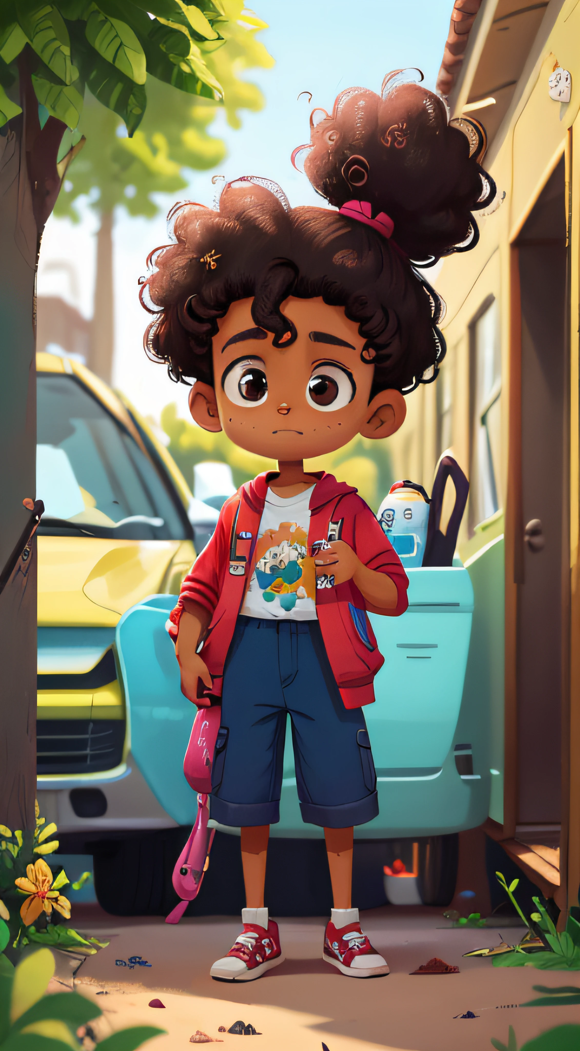 familia negra, afro-americana, e uma garotinha de sete anos de idade, hair with tied hair traveling by car with his father and mother to spend weekend at the beach. Foco claro (Desordem-Casa: 0.9), (Masterpiece:1.2) (Realistic:1.2) (Bokeh) (melhor qualidade) (pele detalhada: 1.3) (detalhes intrincados) (8k) (olhos de detalhe) (sharp-focus), (Feliz)
