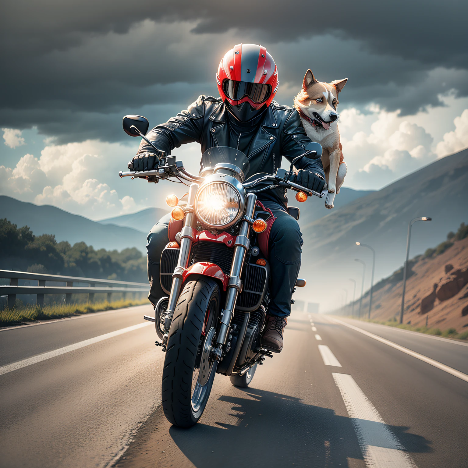 Dog in pants running after a motorcycle --auto