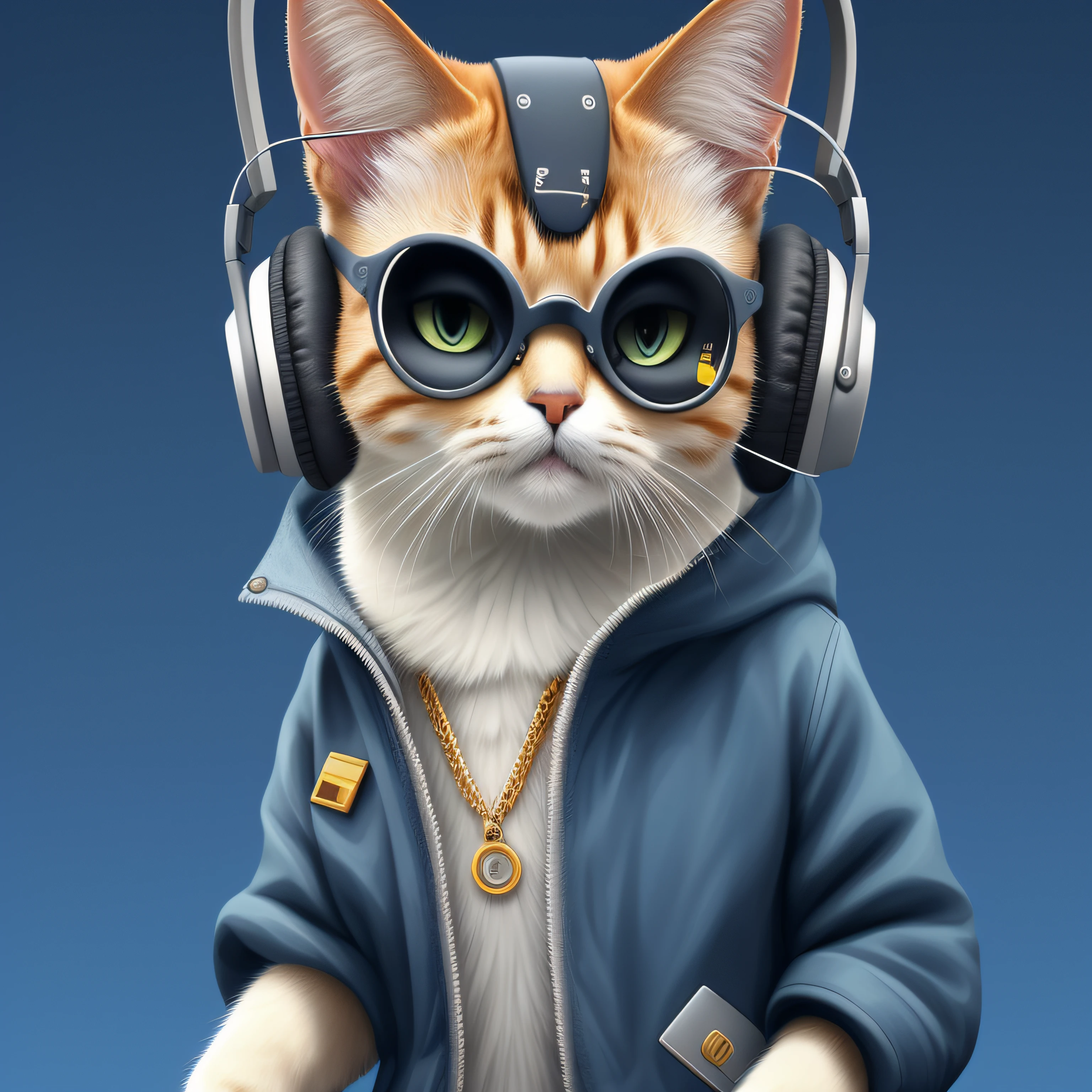 there is a cat wearing headphones and a jacket, gato cyberpunk, arte digital detalhada bonito, anthropomorphic female cat, papel de parede de alta qualidade, painting digital adorable, Cybercat, artista peludo, olhando heckin legal e elegante, usando fones de ouvido de gato, ultra realistic illustration, arte digital bonito, ultrarealistic illustration, high quality desktop wallpaper, gato anime, peludo do gato