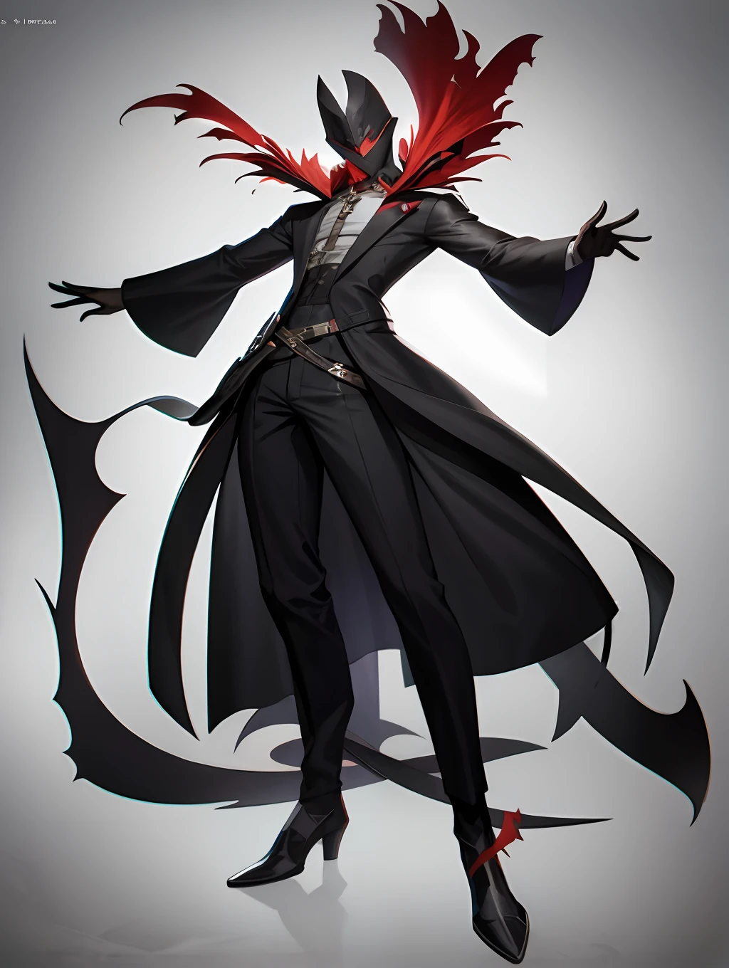 A man in a black coat and red cape is standing - SeaArt AI
