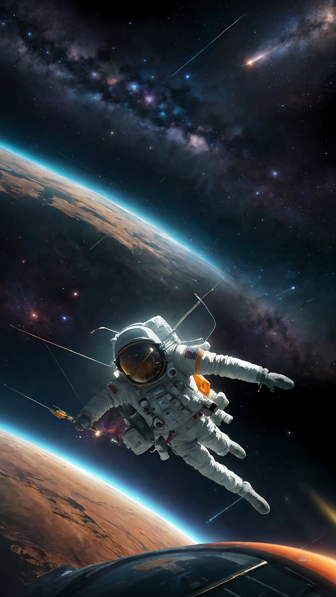 Astronauta flutuando, best resolution,8k, realista, paisagem linda