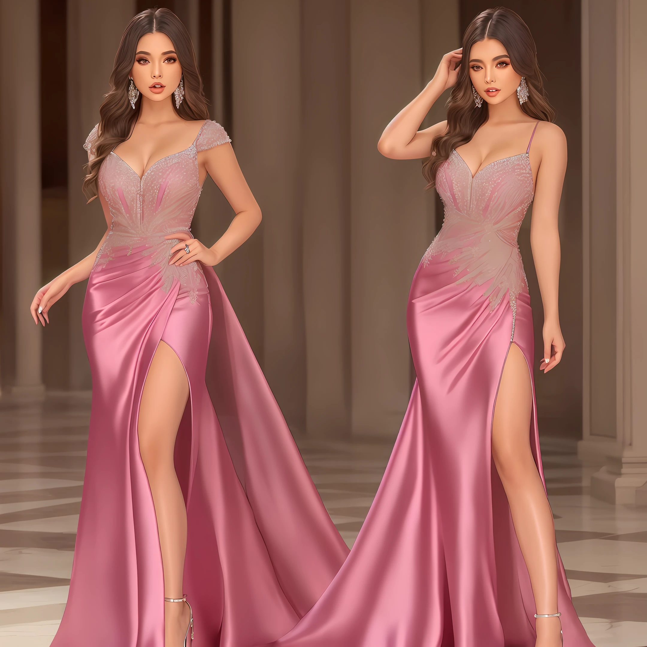 Evening gown rhinestones silk dress