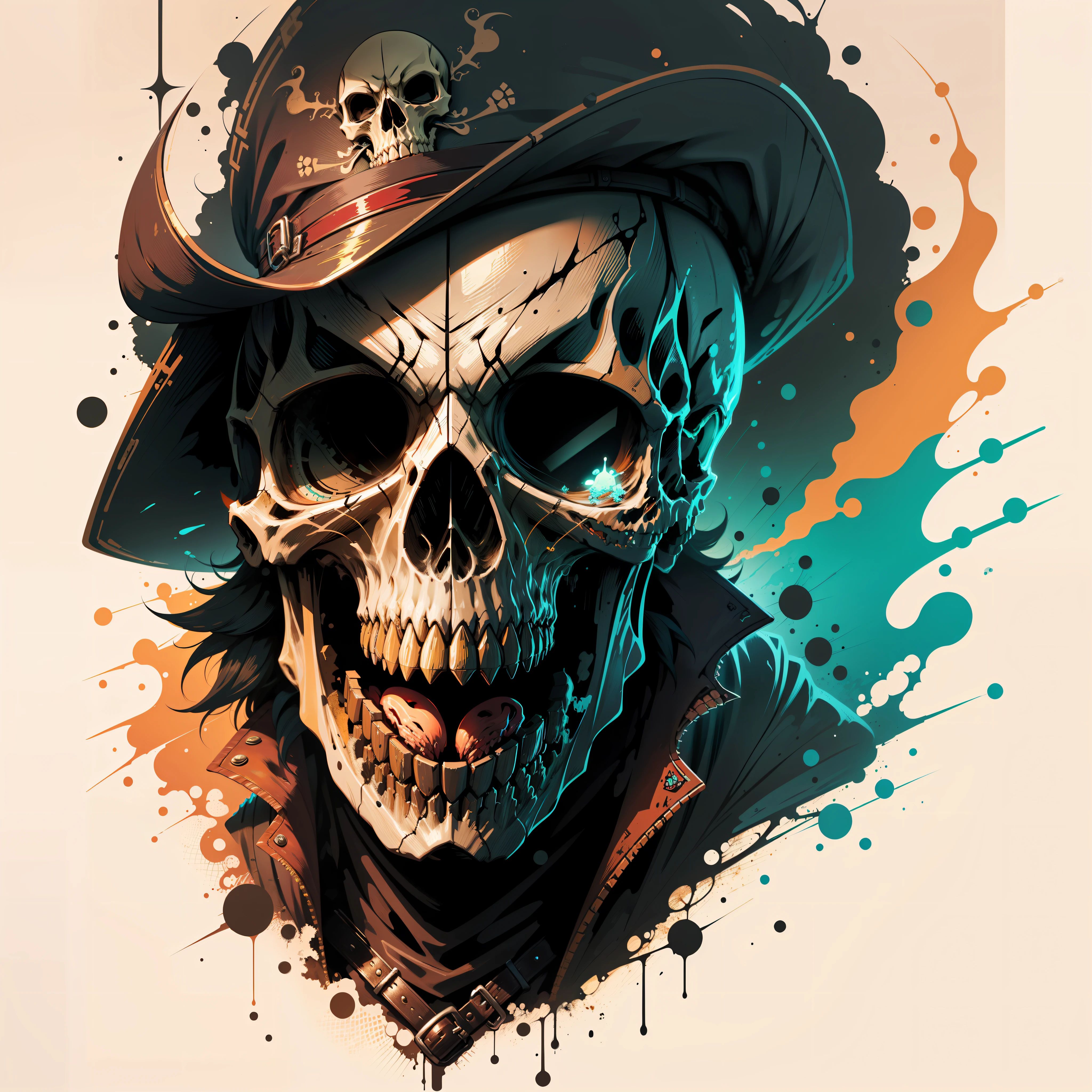 pirate skull, Sticker, Happy, Primary Color, mural art style, contour, vector, whitebackground, детальная 8k, hdr