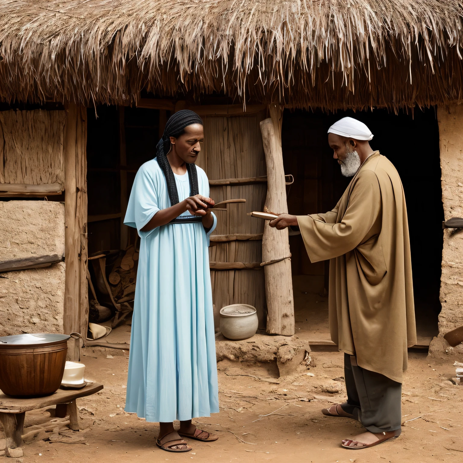 The environment is a rural landscape, com campos abertos, small hills and a peaceful atmosphere.
In the center of the scenery, is Elisha, o novo profeta, vestido com roupas simples e segurando a capa que pertencia a Elias. His posture conveys confidence and determination, as he reflects on the power and presence of God in his life.
Ao redor de Eliseu, there are people who have witnessed his miracles and recognize him as a man of God. Some are curious, watching in awe, while others approach him for guidance and help. They have expressions of hope and anticipation on their faces, hoping to witness the miracles Elisha is able to perform.
No fundo, there is a simple house, belonging to a widow. The walls are of clay and the roof is of straw, refletindo a simplicidade do ambiente. Dentro da casa, The widow and her son are amazed to see a small jar of olive oil miraculously multiply, suprindo suas necessidades. They are filled with gratitude and faith before the manifestation of God's power through Elisha.
In another corner of the scenery, A Shunamite woman stands next to her son, que foi ressuscitado por Eliseu. They share a moment of joy and gratitude, enquanto o filho se recupera totalmente do milagre que recebeu.
Next to them, A group of people observe an axe floating in the water. Eliseu, with a serene expression, He extends his hand over the water and retrieves the axe, demonstrando o poder sobrenatural que Deus lhe concedeu.
The environment is imbued with a sense of reverence and admiration, as people witness Elisha's miracles and authority, acknowledging that he is a man anointed by God. The atmosphere is permeated by a sense of renewed hope and faith, as people experience divine intervention through this new prophet.
This scenario represents the continuation of God's purpose in the lives of his people, through the prophet Elisha. It is a scene of miracles and blessings, onde