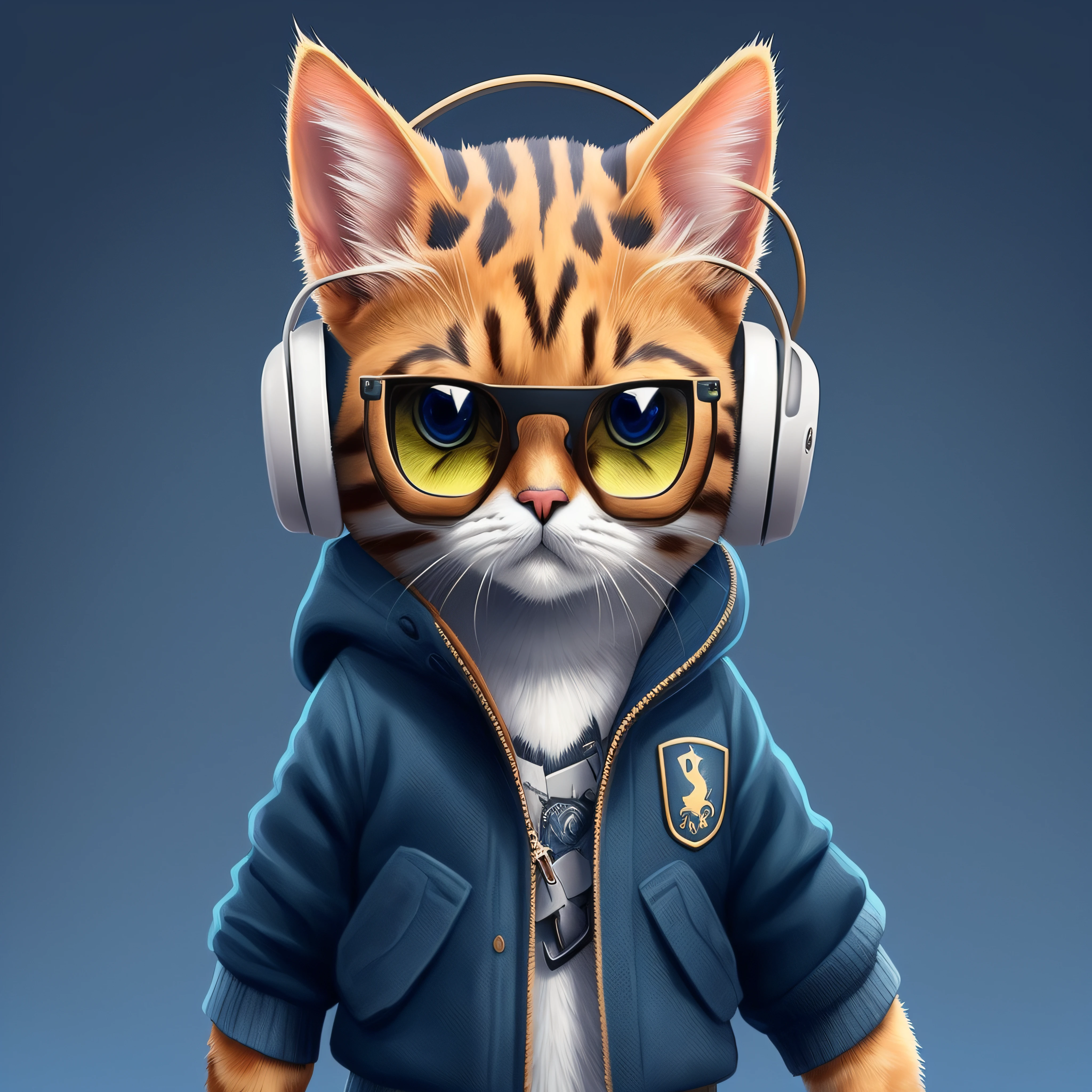 gato dos desenhos animados usando fones de ouvido e uma jaqueta com um capuz, arte digital detalhada bonito, painting digital adorable, arte digital bonito, retrato de alta qualidade, anthropomorphic female cat, olhando heckin legal e elegante, Arte peluda, gato cyberpunk, artista peludo, Cybercat, design do gato, gato antro, arte de fantasia peluda, arte digital peluda, Fursona usando roupas estilosas