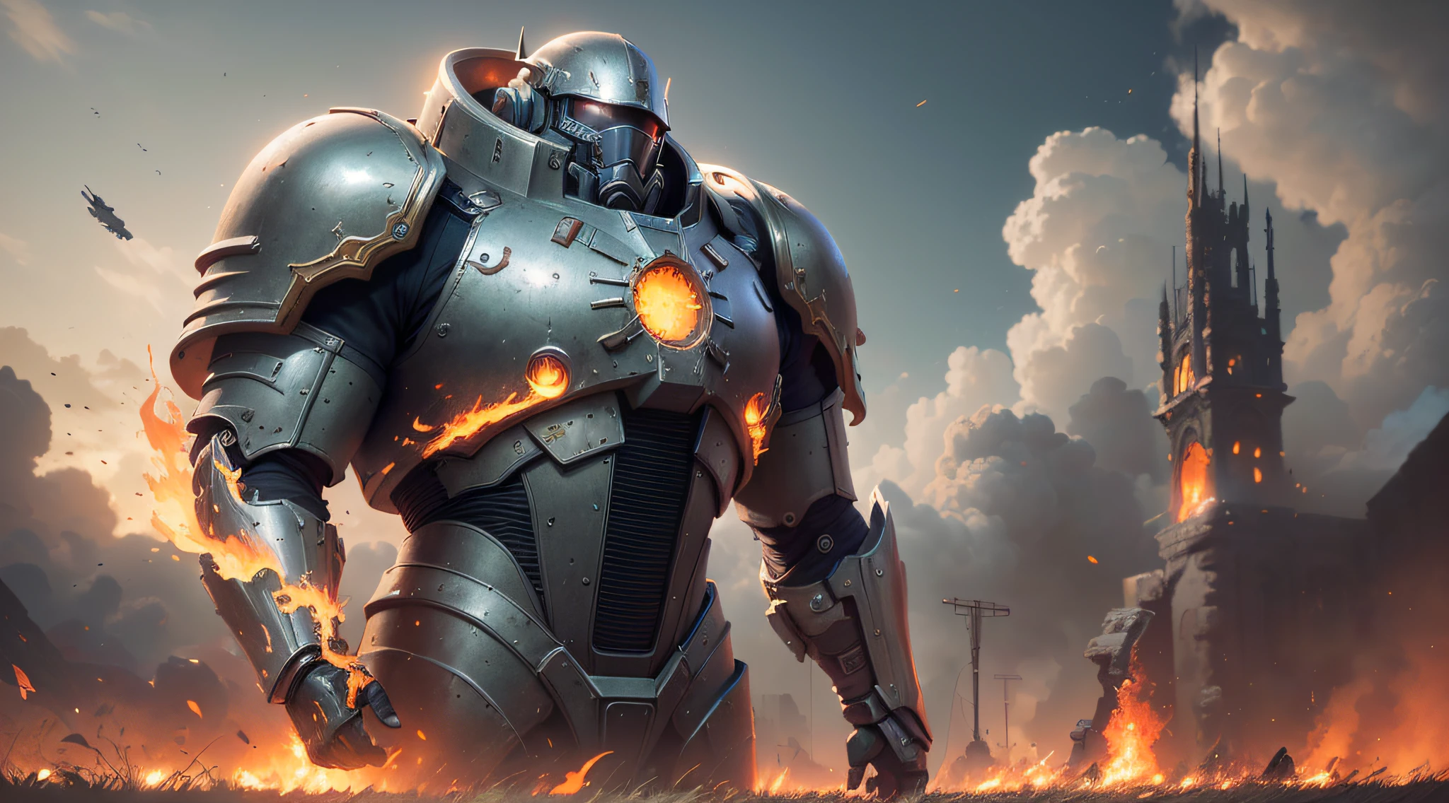 there is a man in a suit that is standing in the grass, wojtek fus, Epic SCI - Art des personnages de fiction, epic scifi character art, octane trending on cgsociety, 3 d octane render conceptart, Octane CGSOCIETY, epic video game art, Rendu en SFM, porte une armure de puissance, artstation hq”, high quality digital concept art