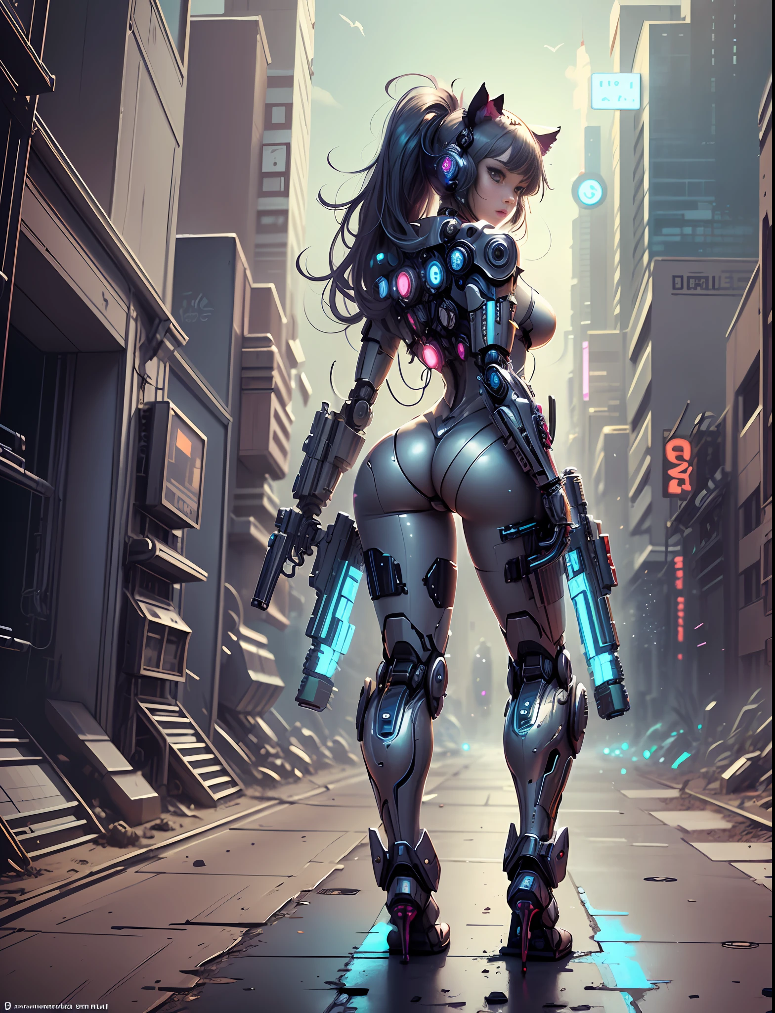 (((Character sheet))), full body photo of Reika Shimohira as a Nekomata catgirl in a cat suit with a gun, (((front and back view))), diagrams, digital cyberpunk - anime art, digital cyberpunk anime art, cyberpunk anime girl mech, fully robotic!! catgirl, digital cyberpunk anime!!, deviantart eka's portal, mechanized art concept, mechanized valkyrie girl, beautiful robot character design, official fanart behance hd, cyberpunk art style