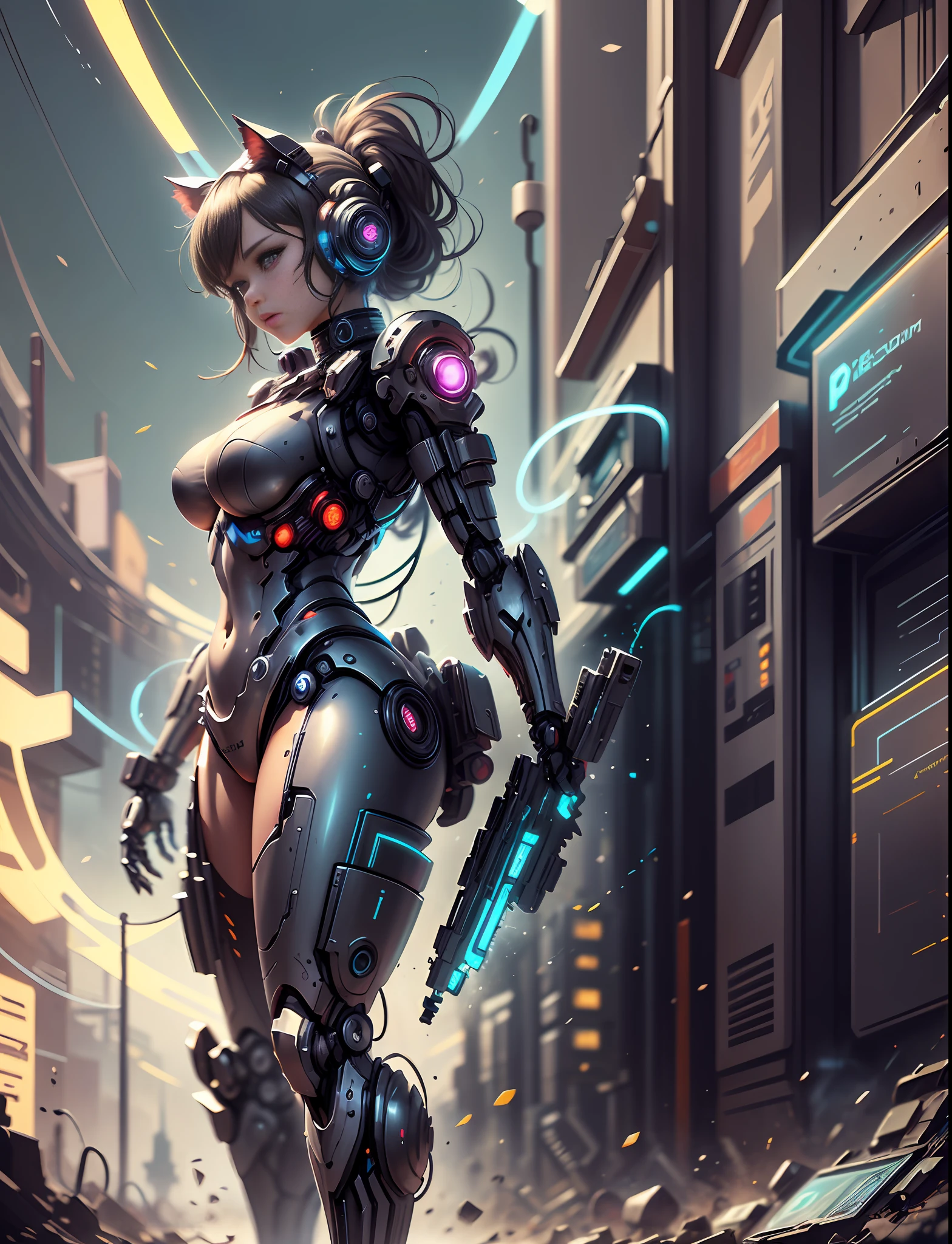 (((Character sheet))), full body photo of Reika Shimohira as a Nekomata catgirl in a cat suit with a gun, (((front and back view))), diagrams, digital cyberpunk - anime art, digital cyberpunk anime art, cyberpunk anime girl mech, fully robotic!! catgirl, digital cyberpunk anime!!, deviantart eka's portal, mechanized art concept, mechanized valkyrie girl, beautiful robot character design, official fanart behance hd, cyberpunk art style