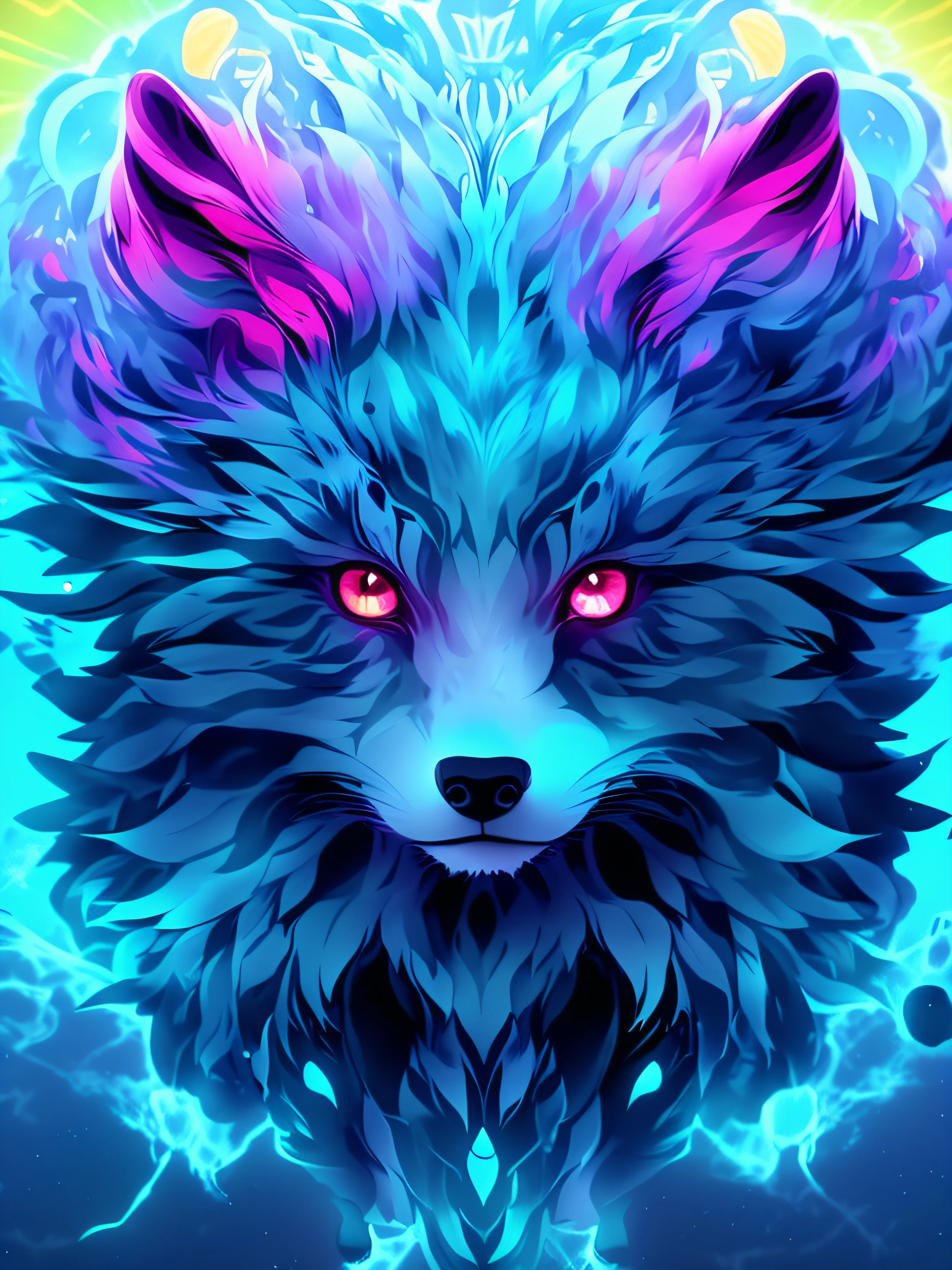 Un primer plano de una pintura de un zorro con una cara colorida, ethereal fox, Jen Bartel, Zorro digital, Zorro caprichoso, muy, muy hermoso arte peludo, fantasy fox love, Beeple y Jeremiah Ketner, Retrato de un zorro anthro, Pintura detallada 4 K, Arte digital detallado 4K, colorfull digital fantasy art, anthropomorphic fox