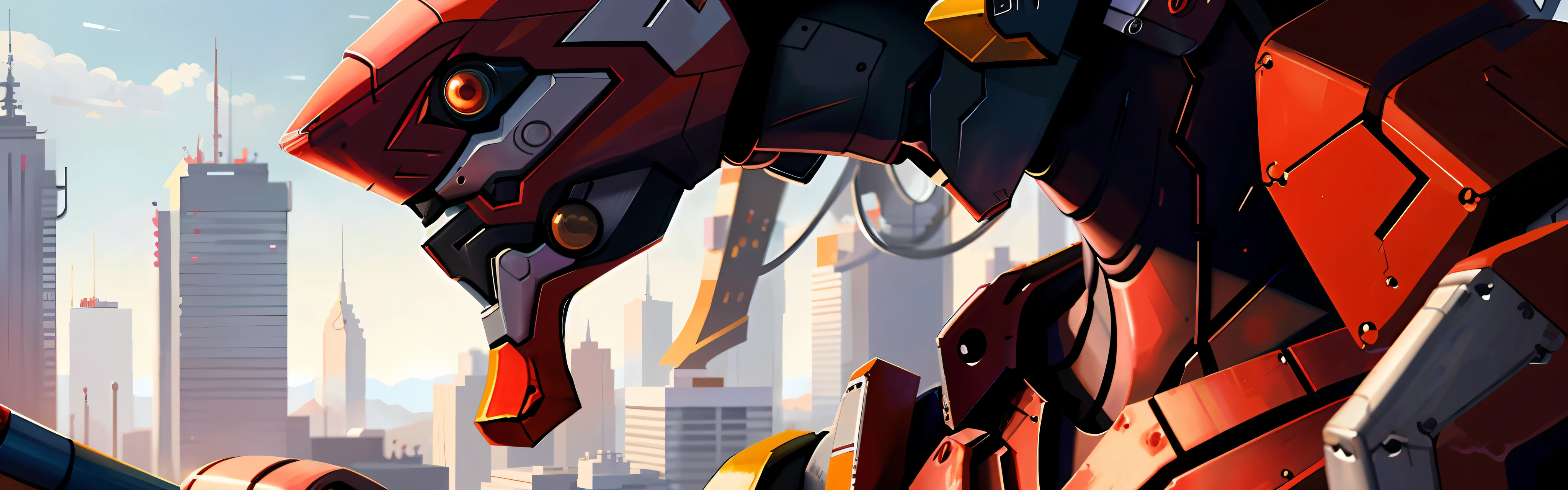 Eva 02, evagod, Evangelion Mecha, Science-Fiction, Mirando al espectador, (Arte Oficial, La mejor calidad, Obra maestra:1.2), llustration, alta resolução, hermoso fondo abstracto, Futurismo, cyberpunk, intense angle, primer plano,