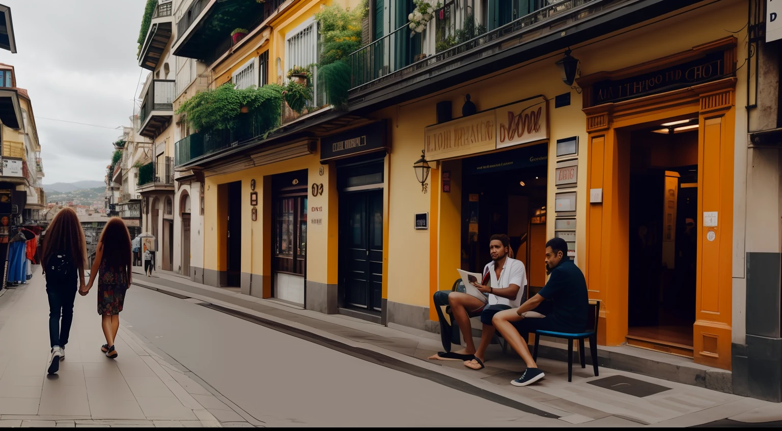 We share countless afternoons in the streets of San Sebastián. "A young man with brown dreadlocks and a woman with long red hair. --auto
