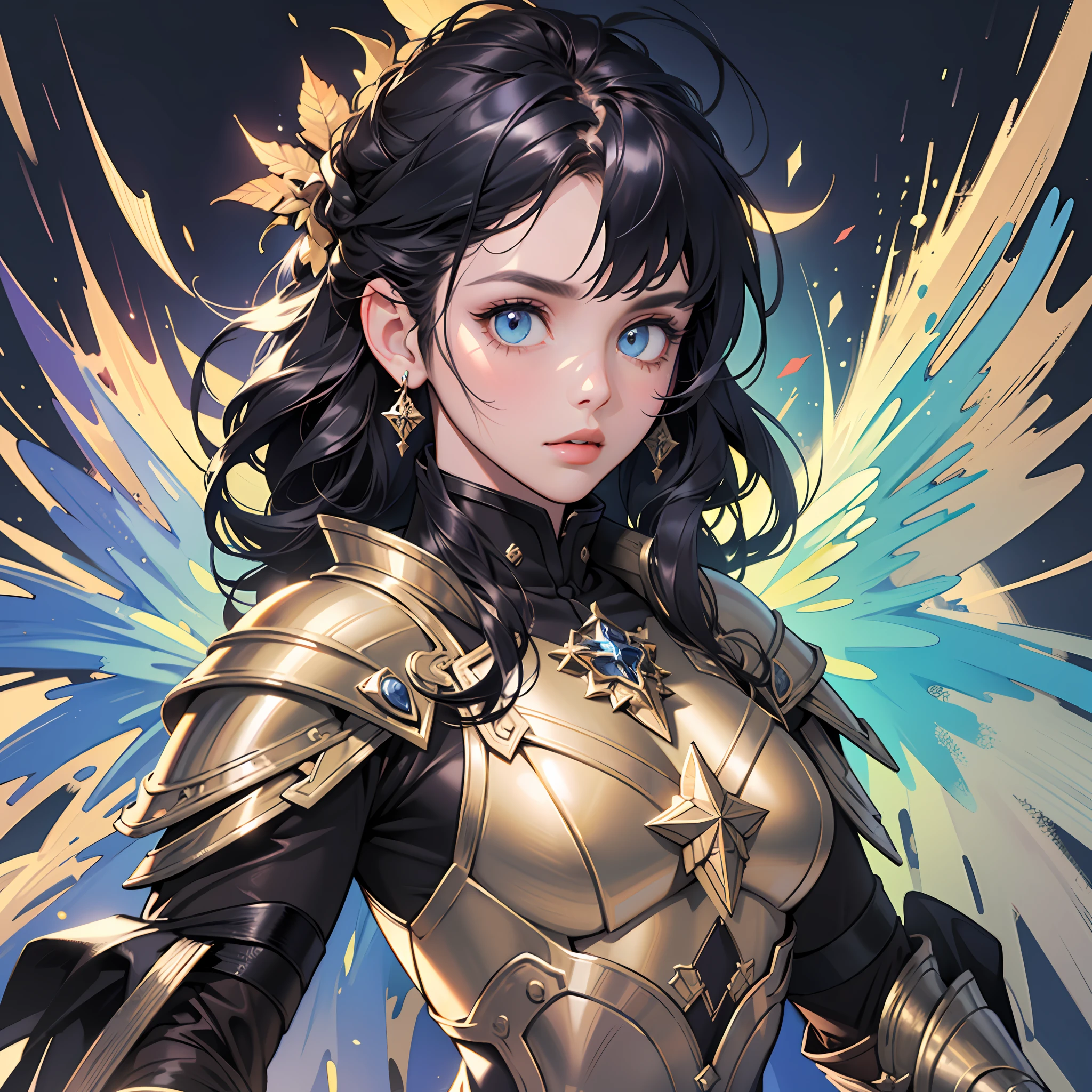 Angel, (masterpiece:1.3),(best quality:1.2),8k,absurdres,unity 8k wallpapper,(extremely detailed:1.3),highestres, armour, magic, light particles, upper body, extreme detailed, highest detailed, optical mixing, playful patterns, lively texture, unique visual effect