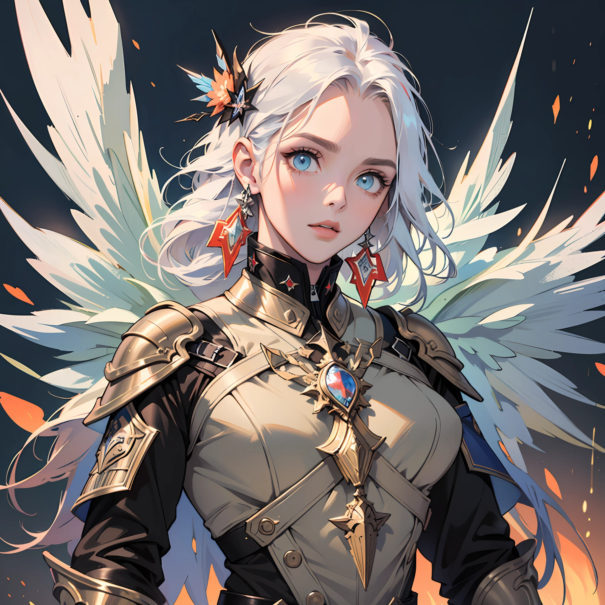 Angel, (masterpiece:1.3),(best quality:1.2),8k,absurdres,unity 8k wallpapper,(extremely detailed:1.3),highestres, armour, magic, light particles, upper body, extreme detailed, highest detailed, optical mixing, playful patterns, lively texture, unique visual effect