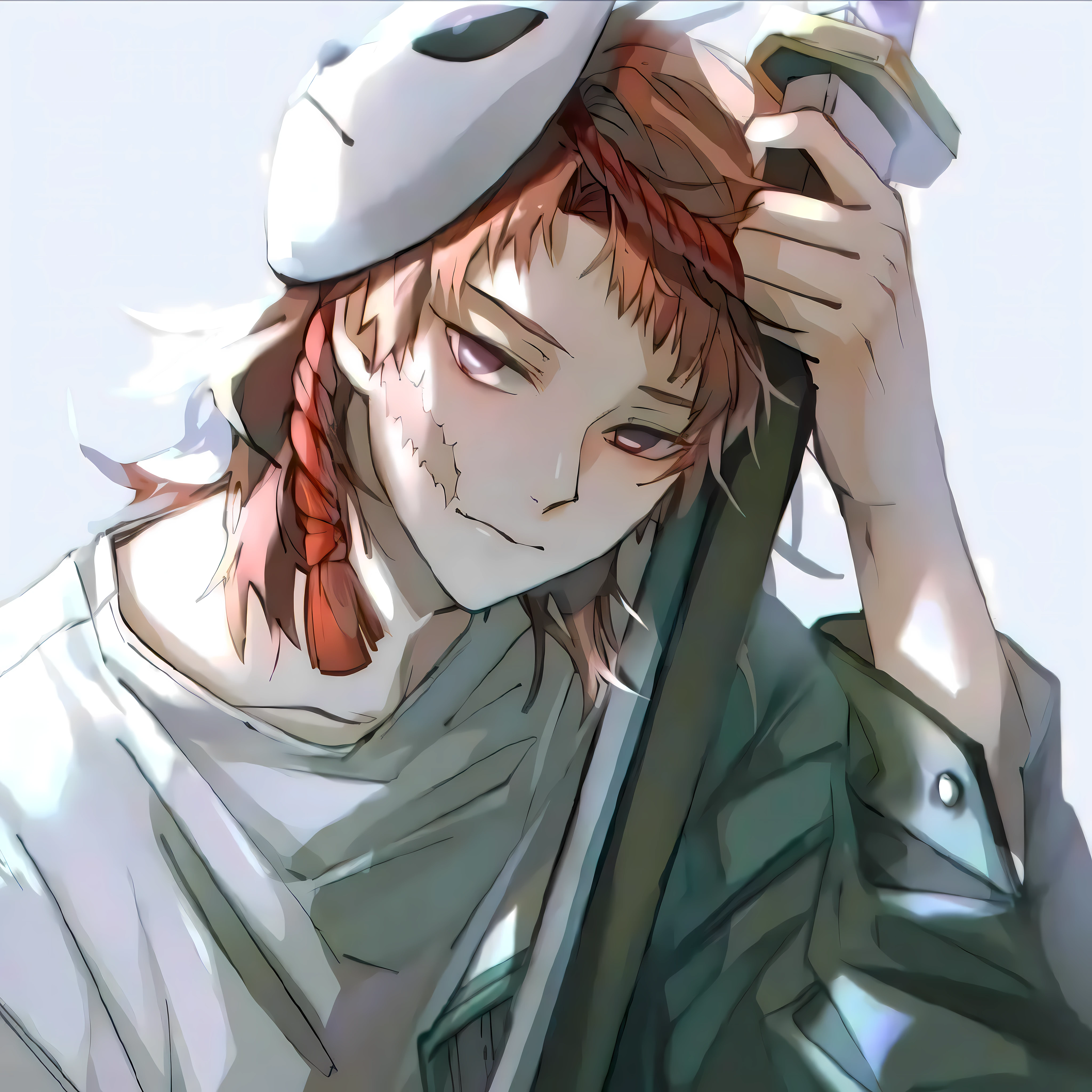 anime boy with red hair holding a sword and wearing a hat, akiyuki shinbo, orange - haired anime boy, inspired by Kamisaka Sekka, anime figure, Anime boys, Handsome guys in Demon Slayer Art, shinkai, ( ( ( yoshinari yoh ) ) ), demon slayer rui fanart, from kenshin, male anime character