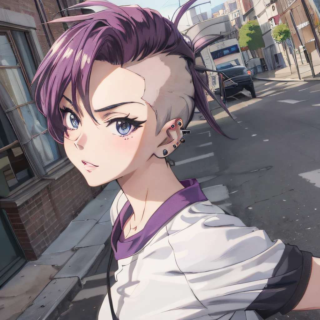 anime - style image of a woman with purple hair and piercings, realistic anime artstyle, anime style 4 k, realistic anime 3 d style, anime style. 8k, anime realism style, artwork in the style of guweiz, anime styled digital art, badass anime 8 k, semirealistic anime style