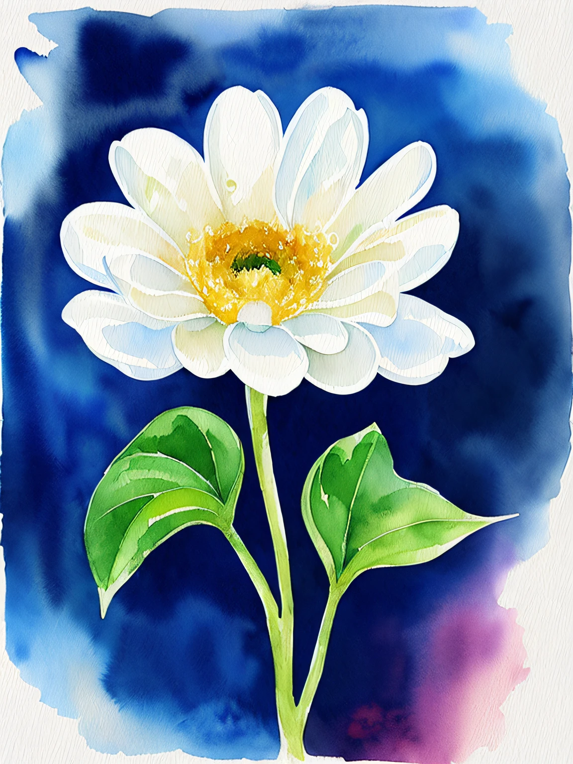 watercolor, flower, beautiful, watercolor style, flower and leaf patterns, wet on wet technique, muted, indigo, fabric design, flat illustration, highly detailed clean, vector image, masterpiece, professional, isometric, bright vector, white background, dry brush, brush strokes, painted on canvas, by J.M.W. Turner. expressive marks.