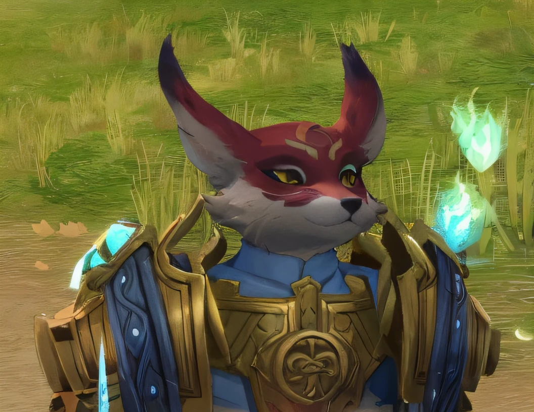 a close up of a cat dressed in armor with a sword, tabaxi monk, stylised fox - like appearance, tabaxi male, an anthropomorphic fox, portrait of an anthro fox, an anthro fox, from world of warcraft, furry character, anthropomorphic fox, tabaxi, wearing intricate mail armor, a monk