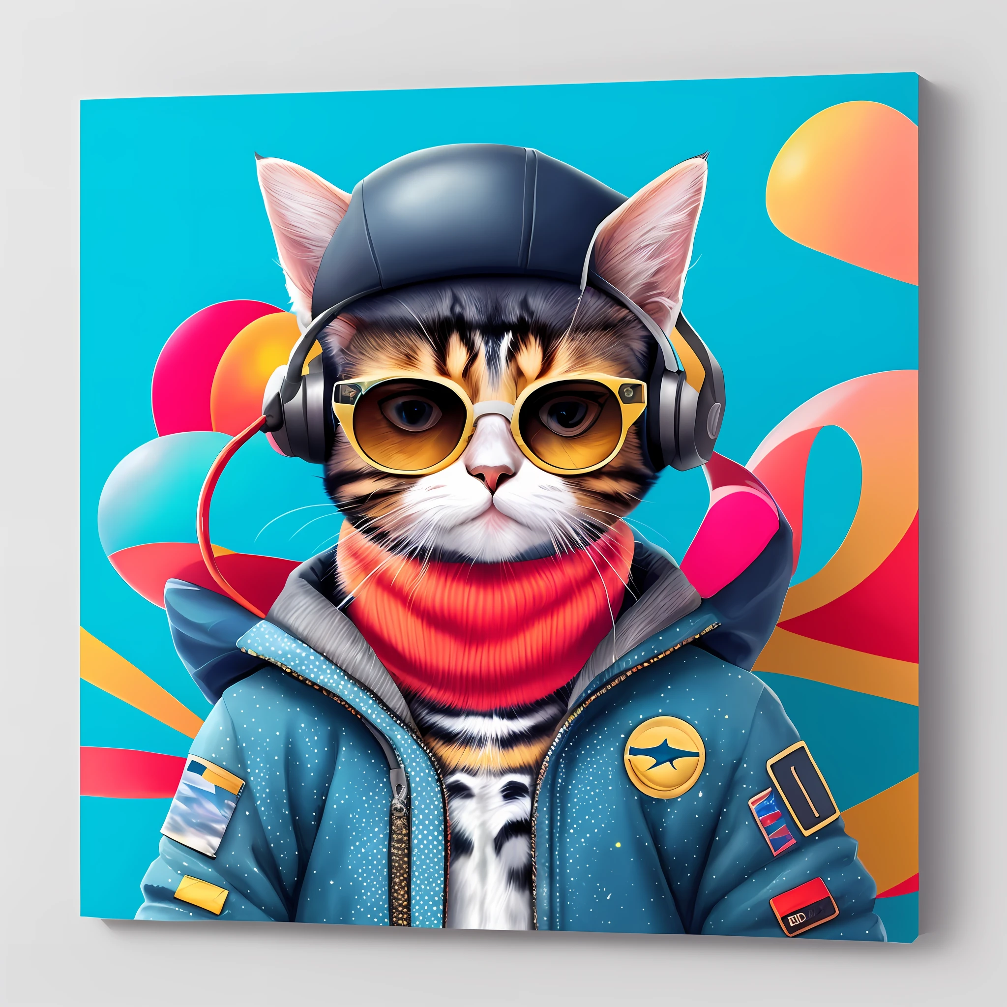 painting of a cat wearing a hat and sunglasses with a scarf, gato astronauta, gato espacial, in digital illustration style, gato cyberpunk, Beeple e Jeremias Ketner, extremely high quality artwork, estilo de arte vetorial, Gato. pintura digital, design do gato, anthropomorphic female cat, cat in space, retrato de alta qualidade, arte digital bonito, arte de alta qualidade