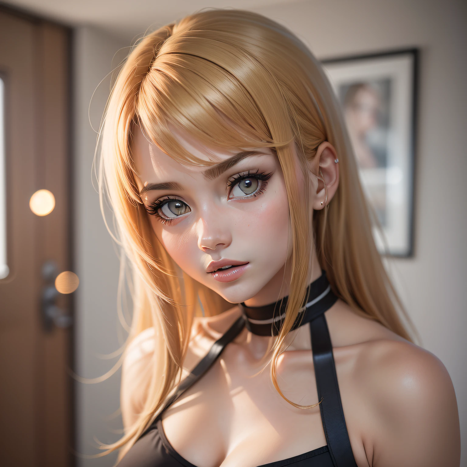 (obra-prima, melhor qualidade) 1.5, 1girl, solo, (sexy, mulher bonita, rosto perfeito, olhos perfeitos) , samus aran, vestido de couro longo, mostrando o corpo inteiro, deitada no quarto (olhos azuis, cabelo longo loiro)