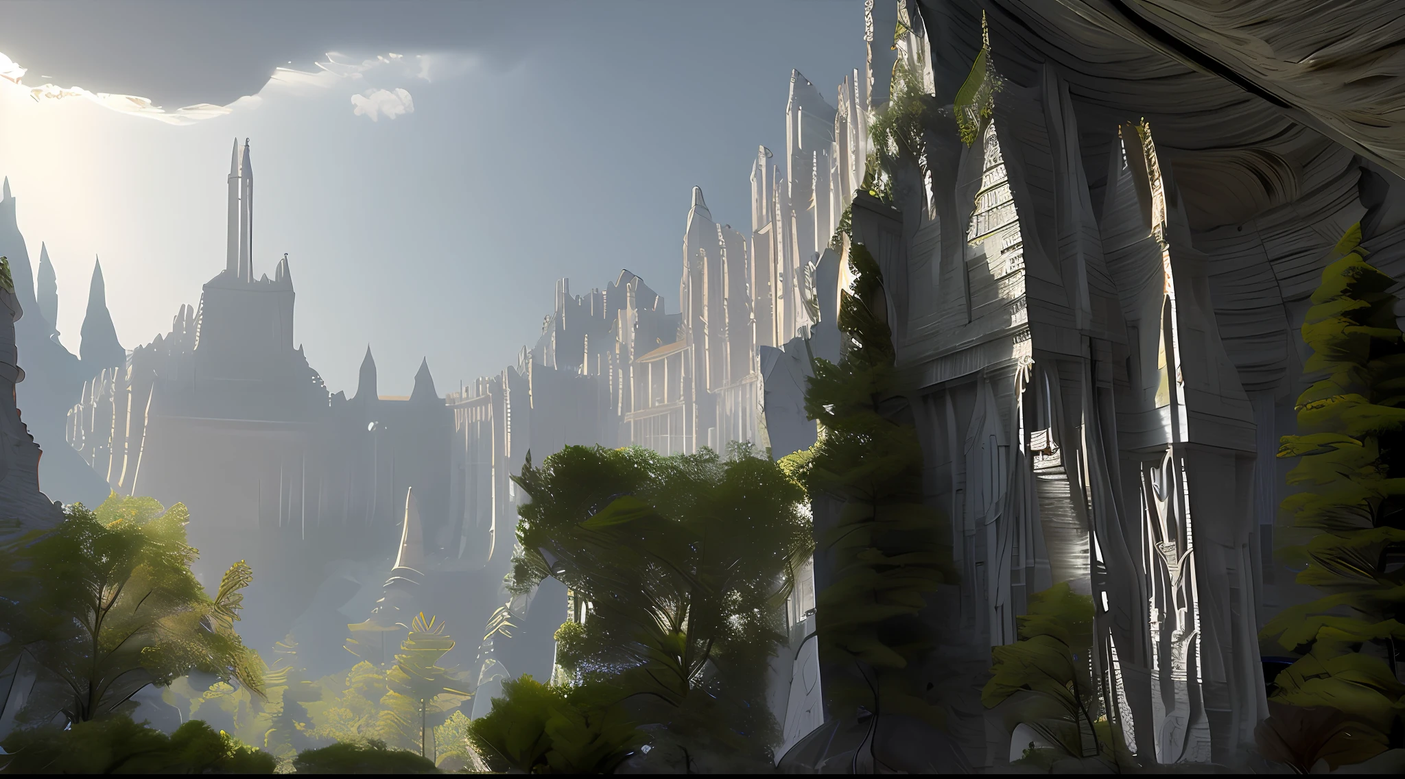 Stunning stone town inside a grey granite canyon, Fusion of Star Wars and Gothic Revival architecture, por marc simonetti, natural volumetric lighting, renderizado realista de 4k octanos bellamente detallado, 4K post-processing —AR 9:16 —no people --uplight