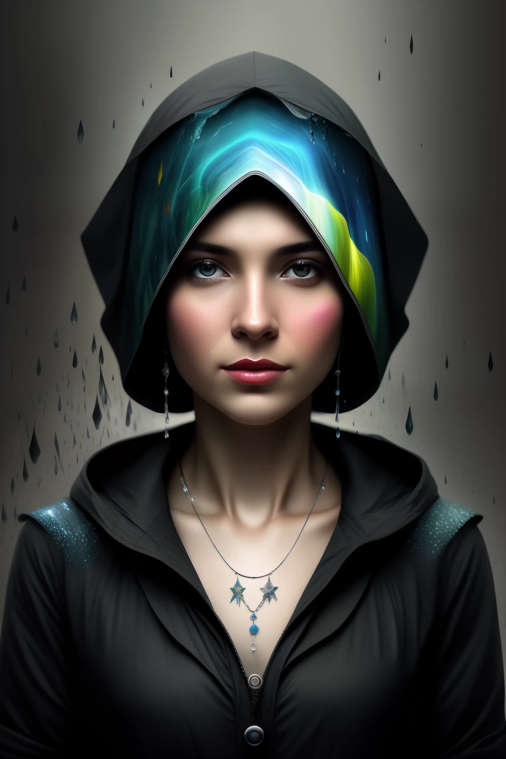 Here's a woman who's looking at the camera in the rain, cinematic realistic portrait, pintura digital ultra realista, arte digital ultrarrealista, retrato suave tiro 32 K, gotas de chuva no rosto, arte digital ultra realista, pintura digital hiper-realista, pintura digital hiper-realista, arte digital hiper-realista, arte digital ultrarrealista, belas imagens fotorrealistas, arte digital hiper realista na guerra