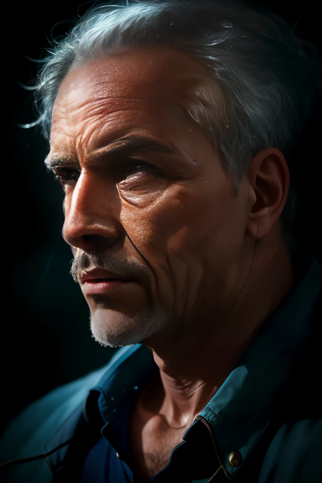 black man (sharp focus:1.2), an award winning photo of an old man peasant, water droplets, thunderstorm outside, lightning back lighting, , lines on face, wrinkles, extremely detailed skin, sadness, hopelessness ,cloudy eyes, (deep shadows:1.1), high contrast, beautiful eyes, absurdres, 8k, (high quality:1.3), , artstation hd, concept art, detailed face and body, award-winning photography, (moody lighting:1.2), depth of field, bokeh, 4K, HDR