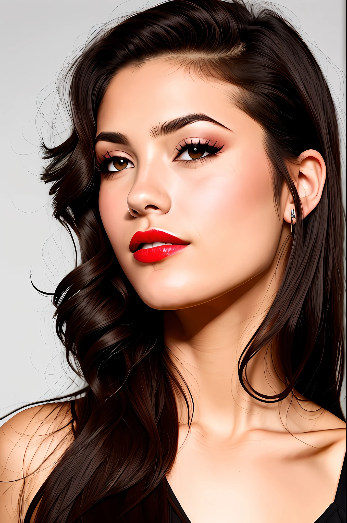 Mulher jovem, cabelos loiros curtos, Horns Grands on head, pele branca, bochechas rosadas, orange fleshy lips, olhos azuis pupilas grandes,