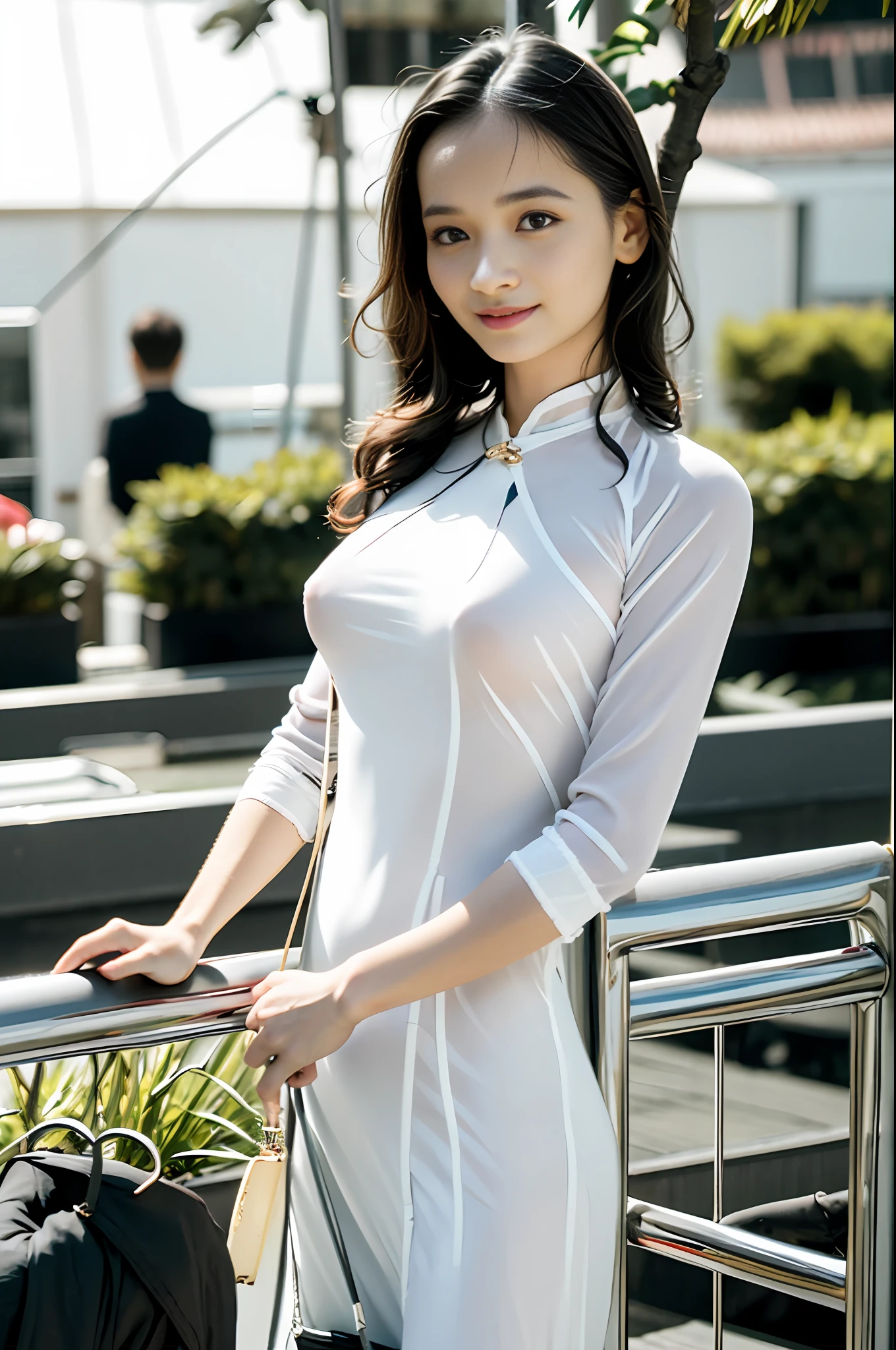 1 girl, (full body:0.5),(dress ), white skirt, light skirt,, tight clothes, ao dai, business suit, blue shirt, night sky,cliff,starry sky,grass,tree,branch, ( twilight:1.25), solo, (realistic detailed, natural skin texture), intricate details, highly detailed, hyper-realistic, shiny skin, shiny hair,
(looking at viewer,( parted lips)), pink lips, sad smile, face highly detailed,
intricate details,highly detailed,shiny hair,shiny skin,8k resolution,no headwear, lovely eyes, (bare breasts:1.45), (mega breasts:0.8), 24 years old, even teeth, single, petite, hair fluttering in the wind, tulle, long legs, slightly open legs, buttocks, blush, shy, abs, double weave, big, Japan woman, beautiful and delicate face, fair skin, real skin, (detail face), gooe, pores, super high resolution, 8k, skin details, ultra micro bikini, brunette straight hair, beautiful eyes, slim, fashion, girlfriend, beautiful, beautiful, studio lighting