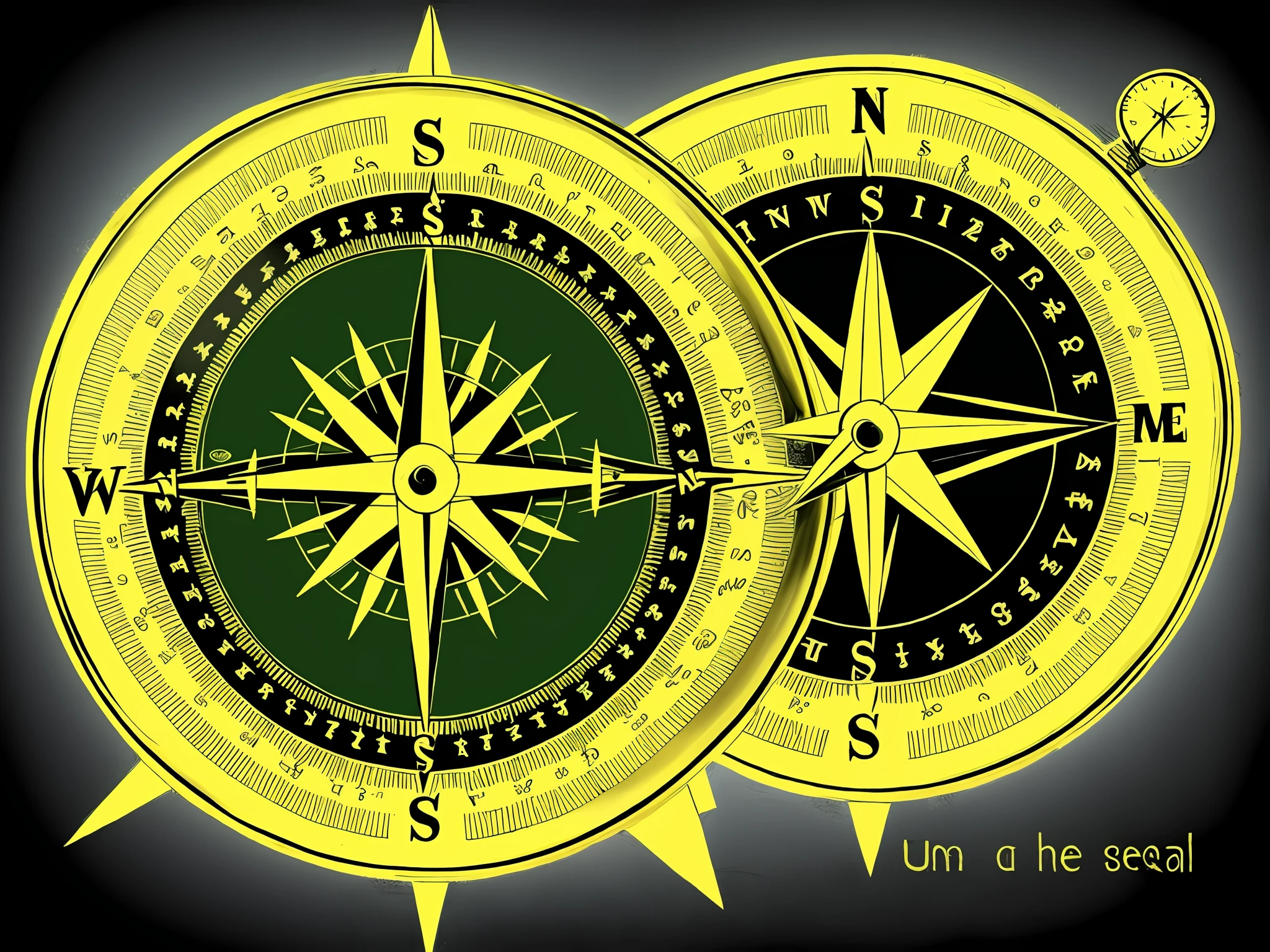 Imagine surrealist painting with a compass, una persona, una silla, un espejo y una calculadora con iluminacion lateral izquierda