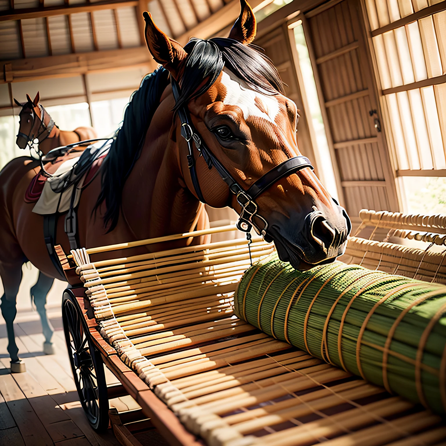 Resting steeds,Business logo style,Embodies the intangible cultural heritage of bamboo weaving --auto