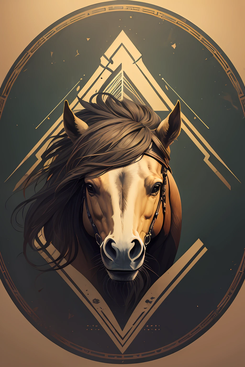 Logo on vector horsehead, silhuetas, vetorial, Wild West Stile, Faroeste, moldura redonda, cinematographic, geometric shapes, grunge