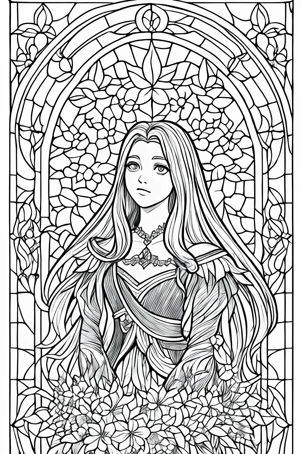 juego de mareas, Luxray, cabello de color partido, viento, Flying petals, stainedglassai, ornamental, Detalles intrincados, Dufkova, 2d, Arte lineal, acuarela, acuarela de tinta, cabello de color aleatorio, super long hair, ondulado, 1girl, alraune, flor, alraune, background line drawing, fondo blanco, Monocromo,