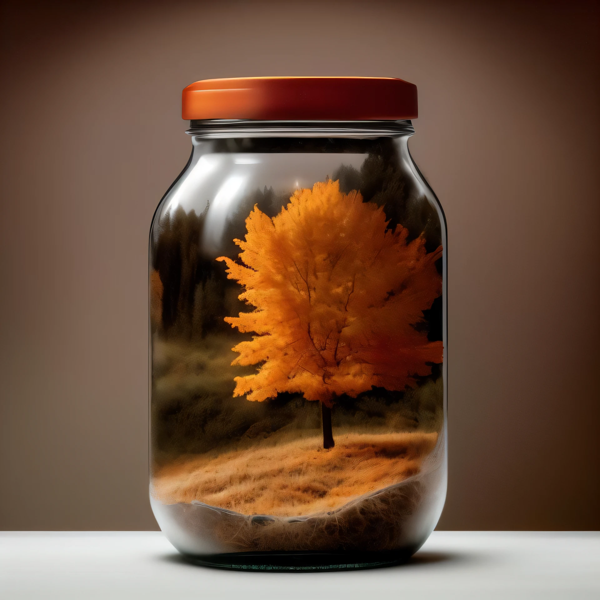 a realistic photo of Autumn in a bottle