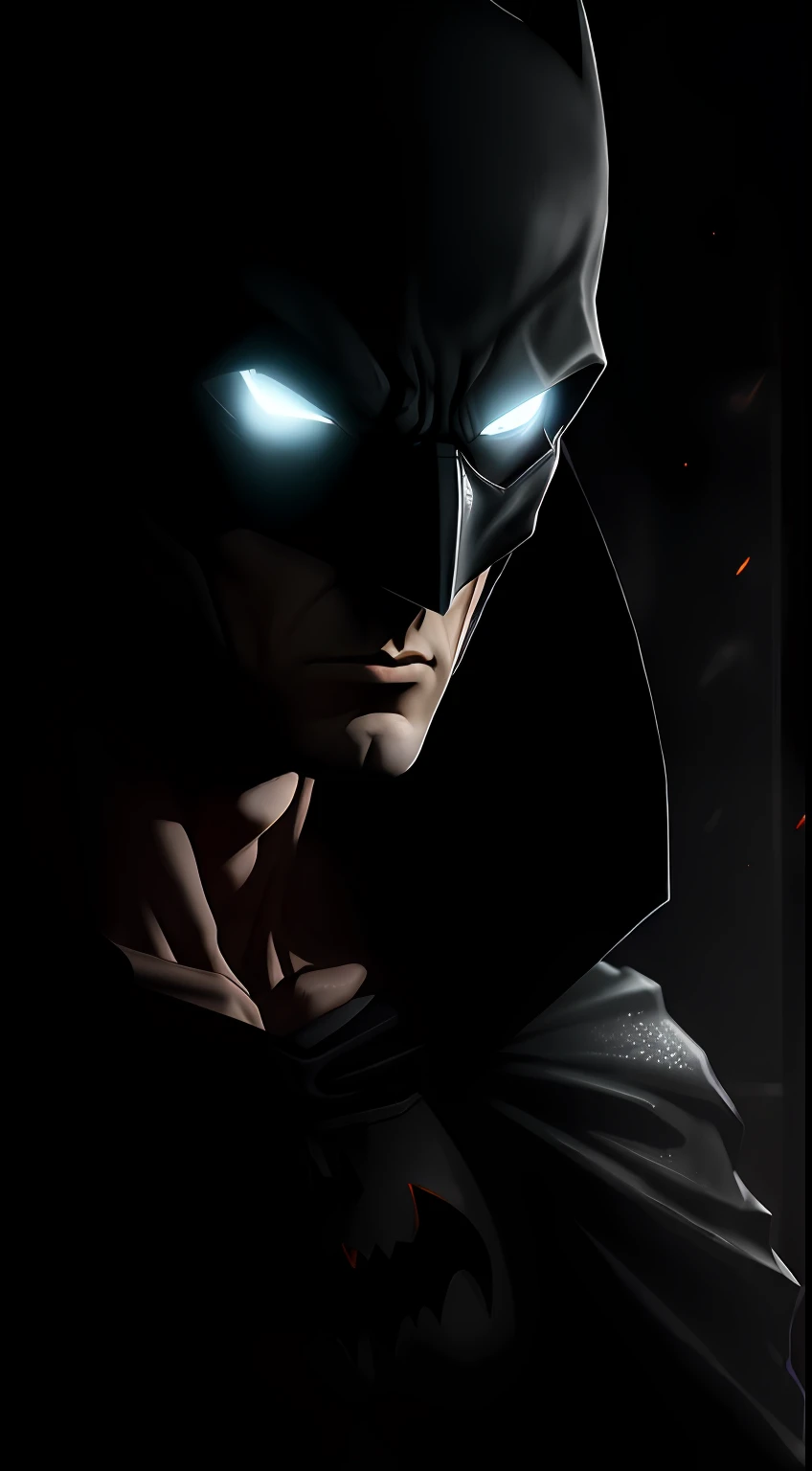 (dark shot: 1.1), epic realistic, Batman Beyond in the dark with glowing eyes and glowing cape, soft cinematic light, Adobe Lightroom, darkroom, HDR, intricate, highly detailed, (depth of field: 1.4), hyper-detail (artstation: 1.4), cinematic, warm light, dramatic light (complex details: 1.1)