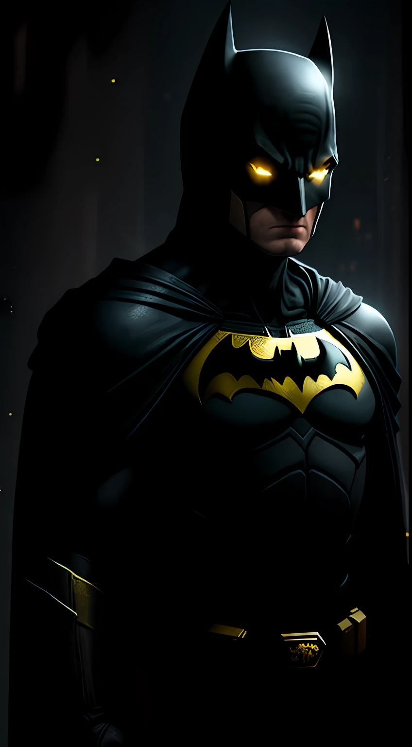 (Dark shot: 1.1), Epic Realistic, Gold Batman in the dark with glowing eyes and glowing cape, soft cinematic light, Adobe Lightroom, photolab, HDR, intricated, Highly detailed, (dof: 1,4), hyper-detail (artstation: 1,4), cinematic, warm lights, Dramatic light (intricate details: 1,1)