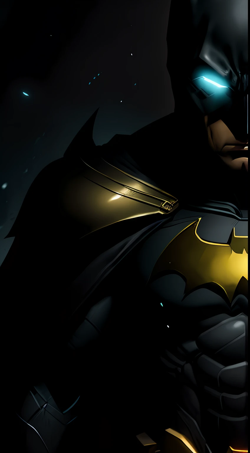 (Dark shot: 1.1), Epic Realistic, Gold Batman in the dark with glowing eyes and glowing cape, soft cinematic light, Adobe Lightroom, photolab, HDR, intricated, Highly detailed, (dof: 1,4), hyper-detail (artstation: 1,4), cinematic, warm lights, Dramatic light (intricate details: 1,1)
