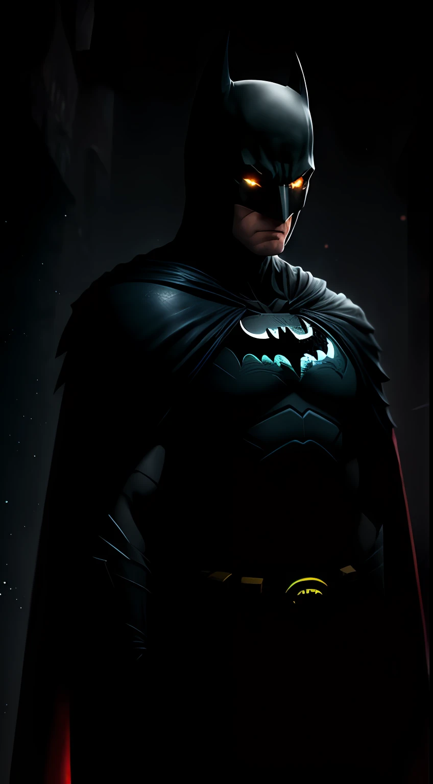 (Dark shot: 1.1), Epic Realistic, Rainbow Batman in the dark with glowing eyes and glowing cape, soft cinematic light, Adobe Lightroom, photolab, HDR, intricated, Highly detailed, (dof: 1,4), hyper-detail (artstation: 1,4), cinematic, warm lights, Dramatic light (intricate details: 1,1)