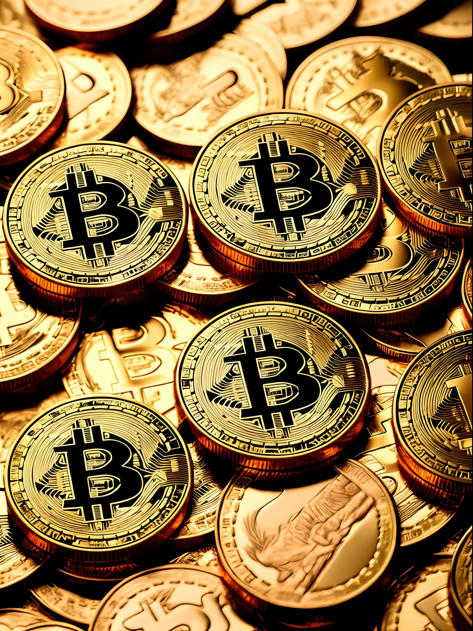 (Detailed description), (melhor qualidade) A bank vault with the door open and inside thousands of orange coins with the Bitcoin symbol on each. As moedas devem estar empilhadas dentro do cofre, formando uma montanha de moedas --auto