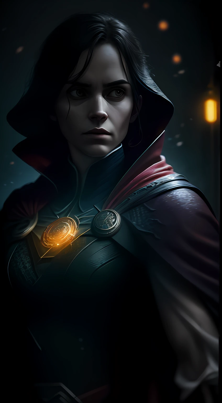 (Dark shot: 1.1), Epic Realistic, Woman dressed as Doctor Strange in the dark with glowing eyes and glowing cape, soft cinematic light, Adobe Lightroom, photolab, HDR, intricated, Highly detailed, (dof: 1,4), hyper-detail (Artstation: 1,4), Cinematic, warm lights, Dramatic light (intricate detail: 1,1)