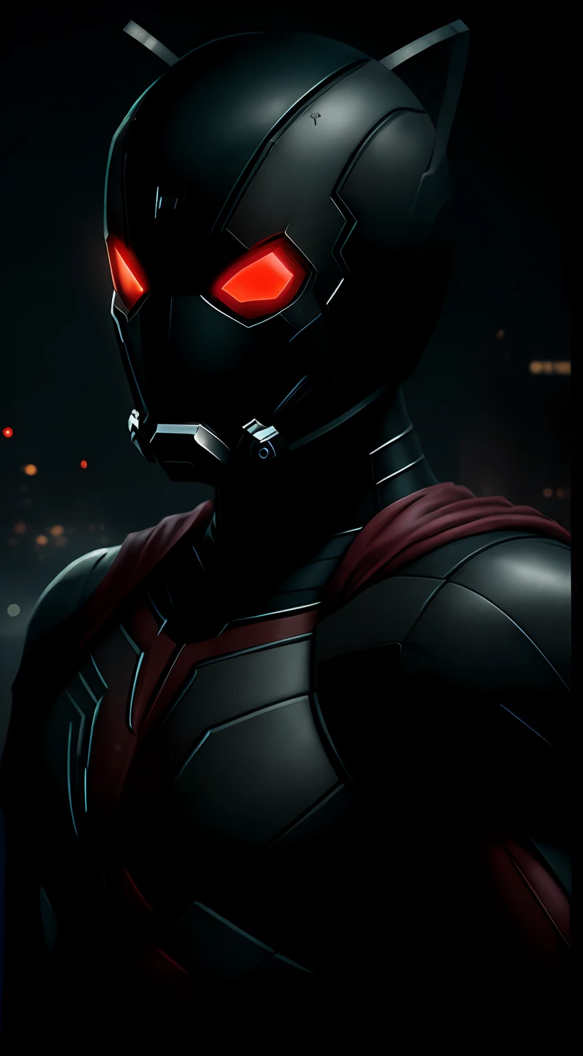 (Dark shot: 1.1), Epic Realistic, Woman dressed as Ant-Man in the dark with glowing eyes and glowing cape, soft cinematic light, Adobe Lightroom, photolab, HDR, intricated, Highly detailed, (dof: 1,4), hyper-detail (Artstation: 1,4), Cinematic, warm lights, Dramatic light (intricate detail: 1,1)