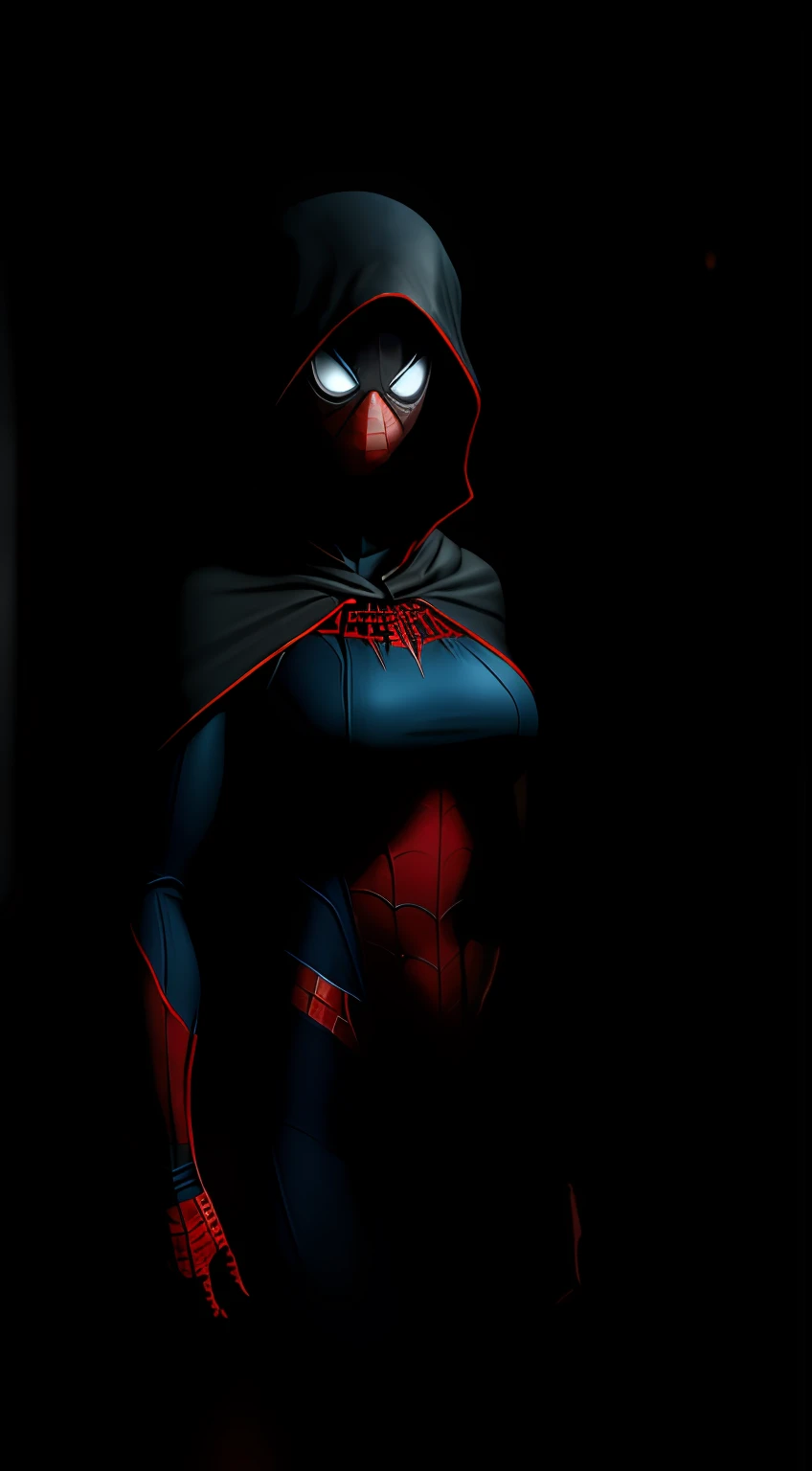 (Dark shot: 1.1), Epic Realistic, Sexy Woman dressed as Spider-Man in the dark with glowing eyes and glowing cape, soft cinematic light, Adobe Lightroom, photolab, HDR, intricated, Highly detailed, (dof: 1,4), hyper-detail (Artstation: 1,4), Cinematic, warm lights, Dramatic light (intricate detail: 1,1)