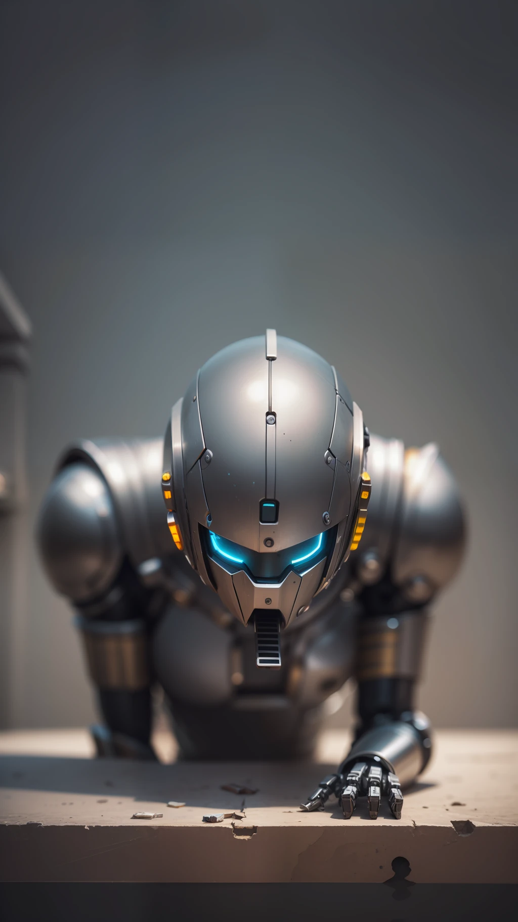 Part of robot is in museum,metal,parts of metal,very dark background,high resolution, high quality