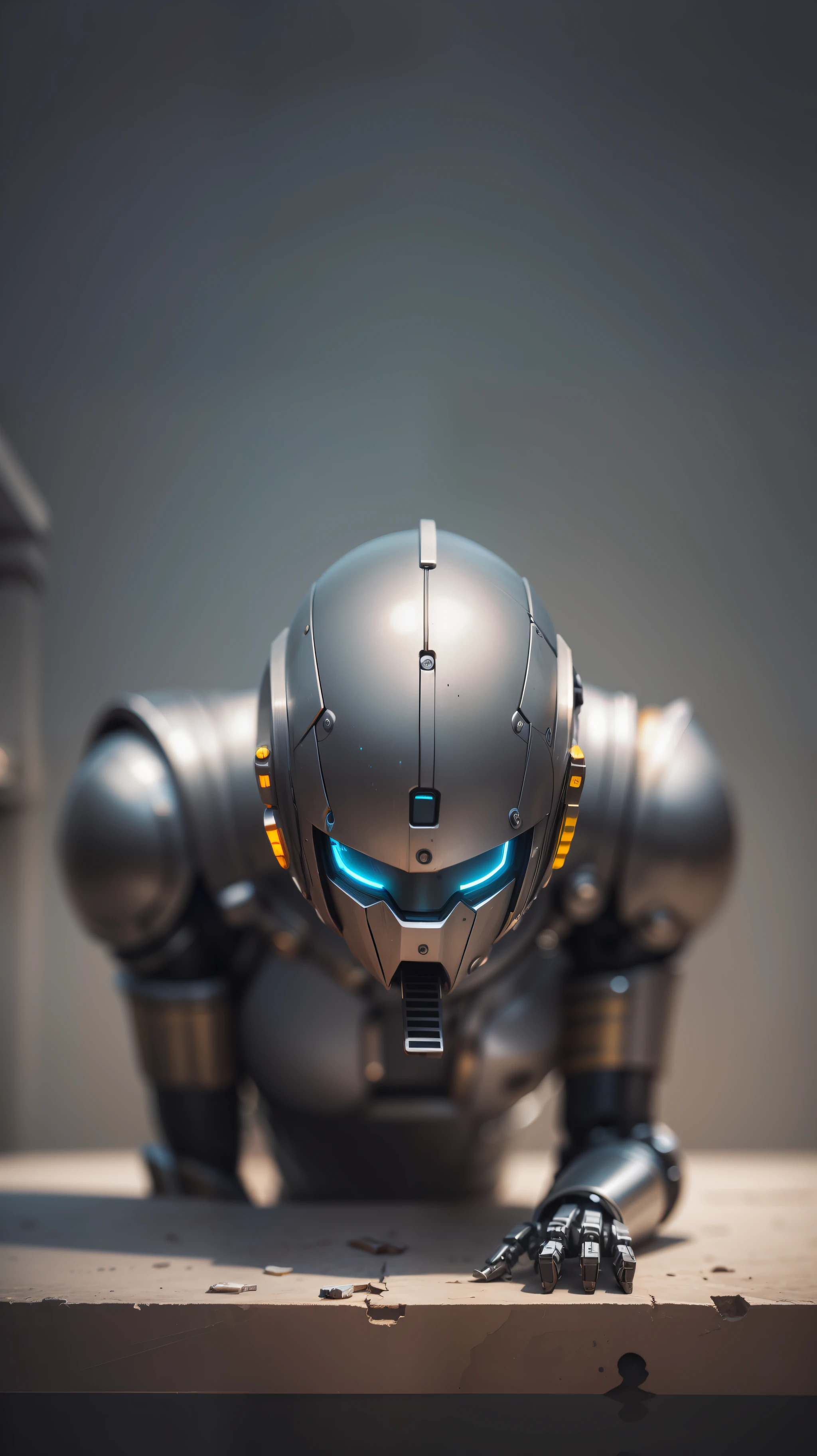 Part of robot is in museum,metal,parts of metal,very dark background,high resolution, high quality