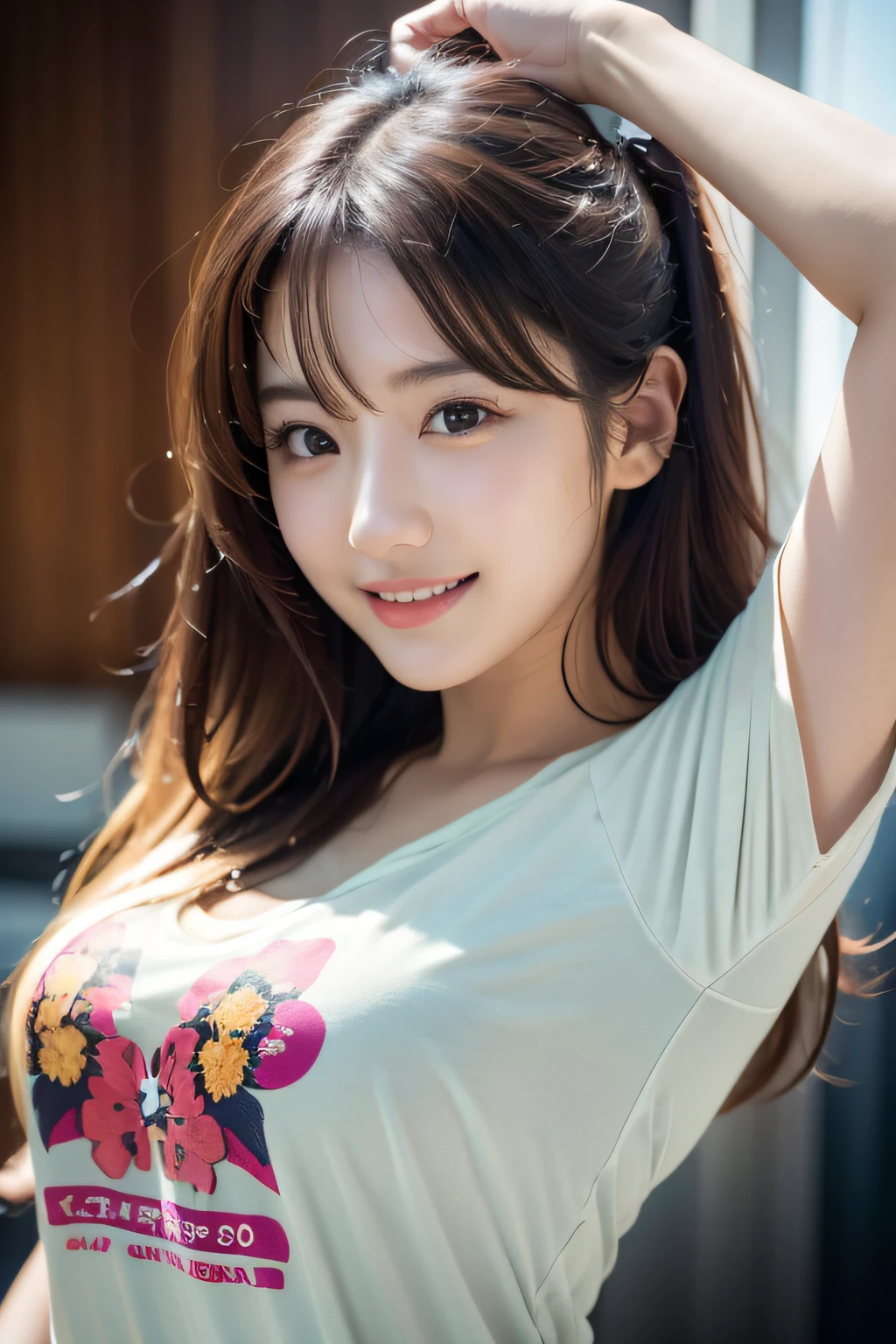 Wearing a printed T-shirt、(Photo Real:1.4)、(Hyperrealistic:1.4)、(Realstic:1.3)、
(Smooth lighting:1.05)、(Improve video lighting quality:0.9)、32K、
1girls、20 years girl、Realistic lighting、back lighting、Facial light、ray trace、(cheerfulness:1.2)、(Improved image quality:1.4)、
(Top Quality Real Texture Skin)、finely eye、Fine face in detail、
(Tiredness, sleep, satisfaction:0.0)、Close up face、tshirts、
(Bodyline mood improvement:1.1)、Lustrous skin、女優、韓国アイドル、乃木坂アイドル、hposing Gravure Idol