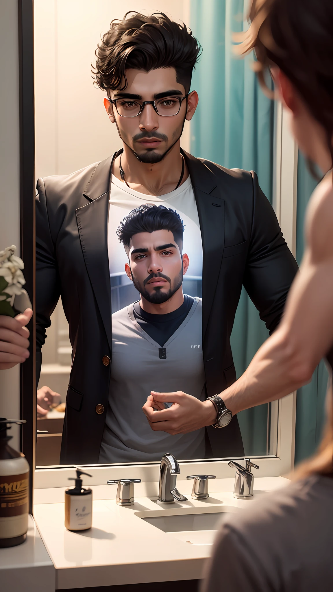 there is a man taking a selfie in a mirror, Riyahd Cassiem, halfbody headshot, foto de perfil headshot, Alex, Khyzyl Saleem, Retrato tirado 8 K, Mohamed Chahin, taken in the early 2020s, em torno de 1 9 anos, Ash Thorp Khyzyl Saleem, retrato de alta qualidade, Sayem Reza --auto
